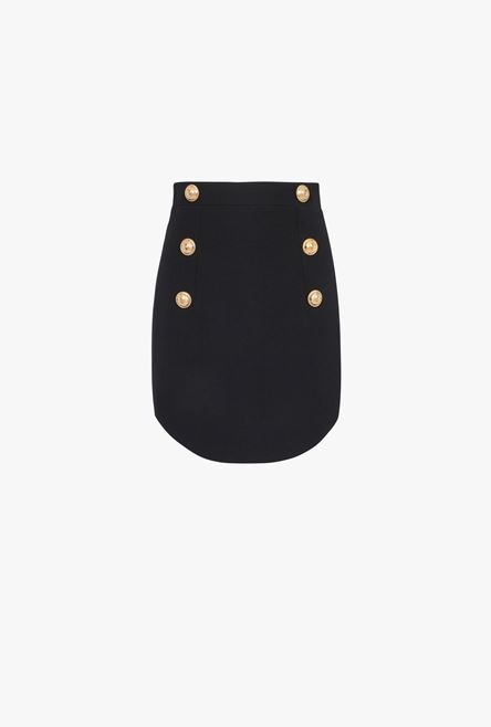 Short black knit high-waisted skirt with double-buttoned fastening - 1