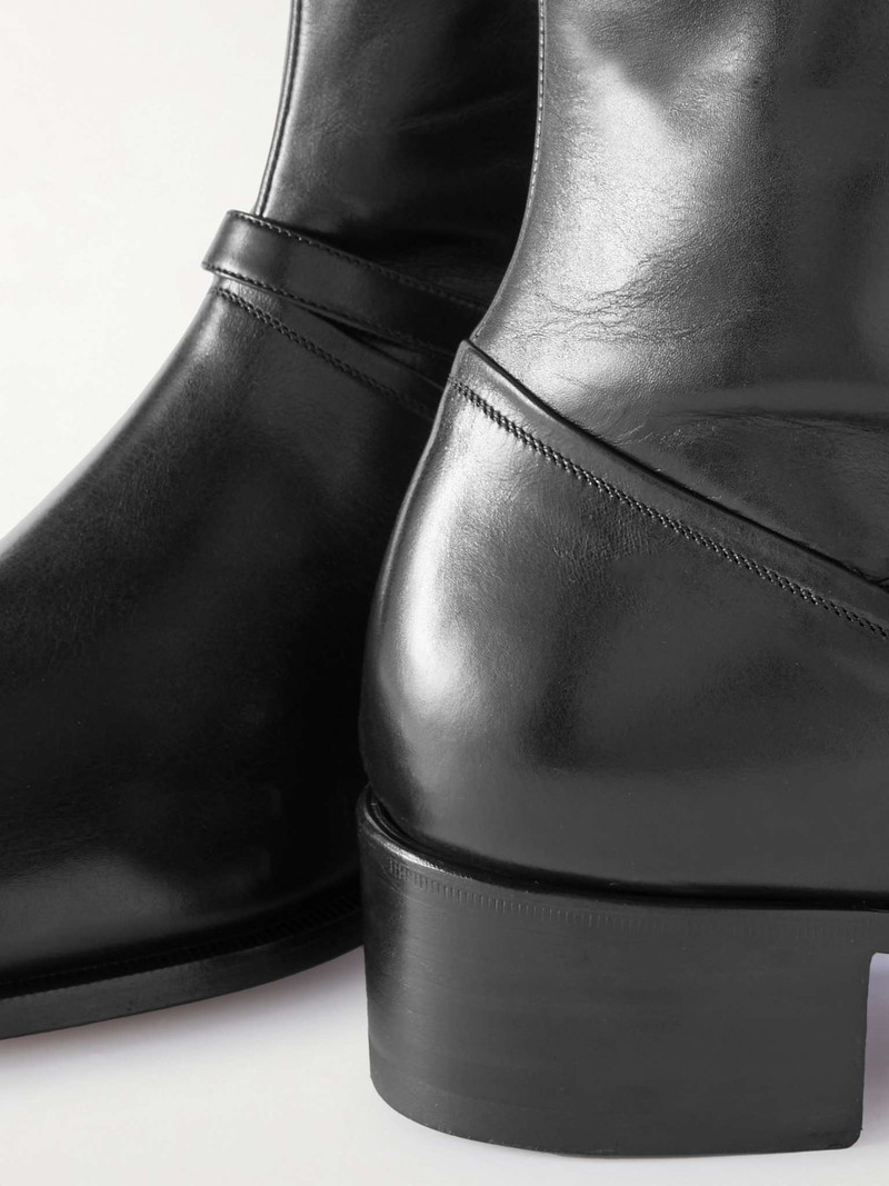 Buckled Polished-Leather Boots 6