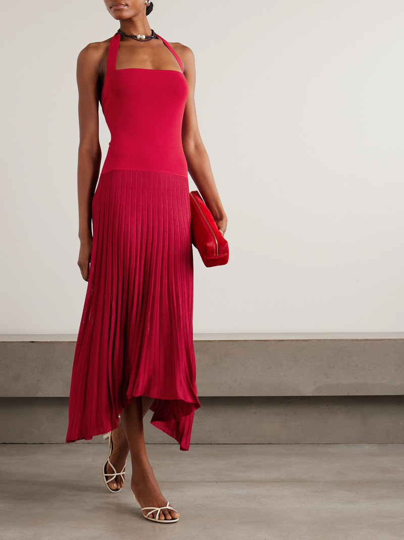 MARIA McMANUS Ribbed Stretch-knit And Plissé Halterneck Maxi Dress outlook