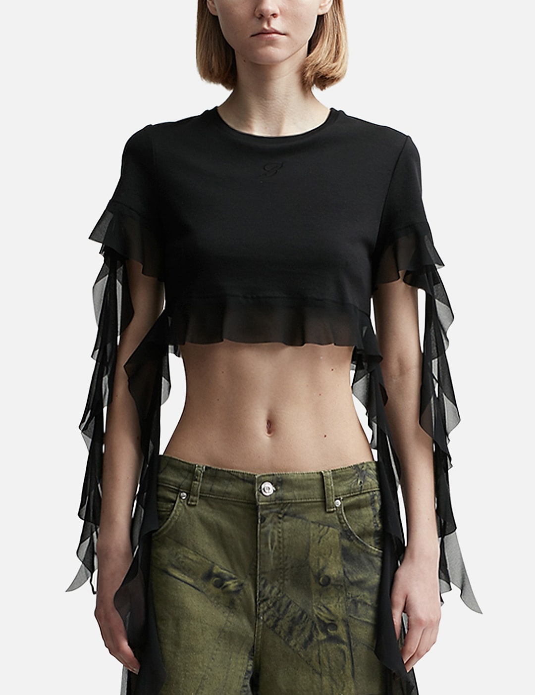 CROPPED T-SHIRT WITH RUFFLES AND FLOUNCES - 1