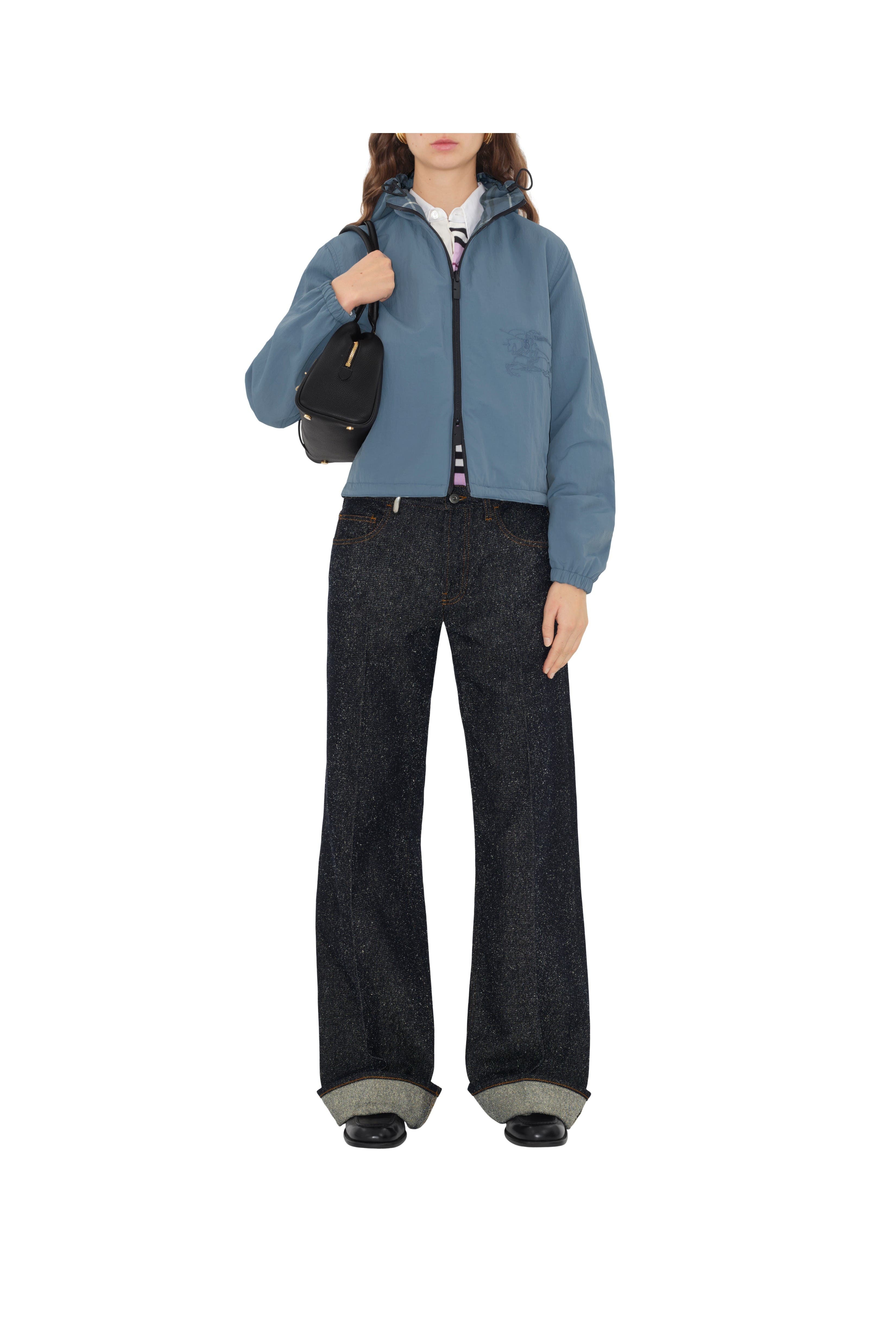 burberry Cropped Reversible Check Jacket in Pewter at Nordstrom - 3