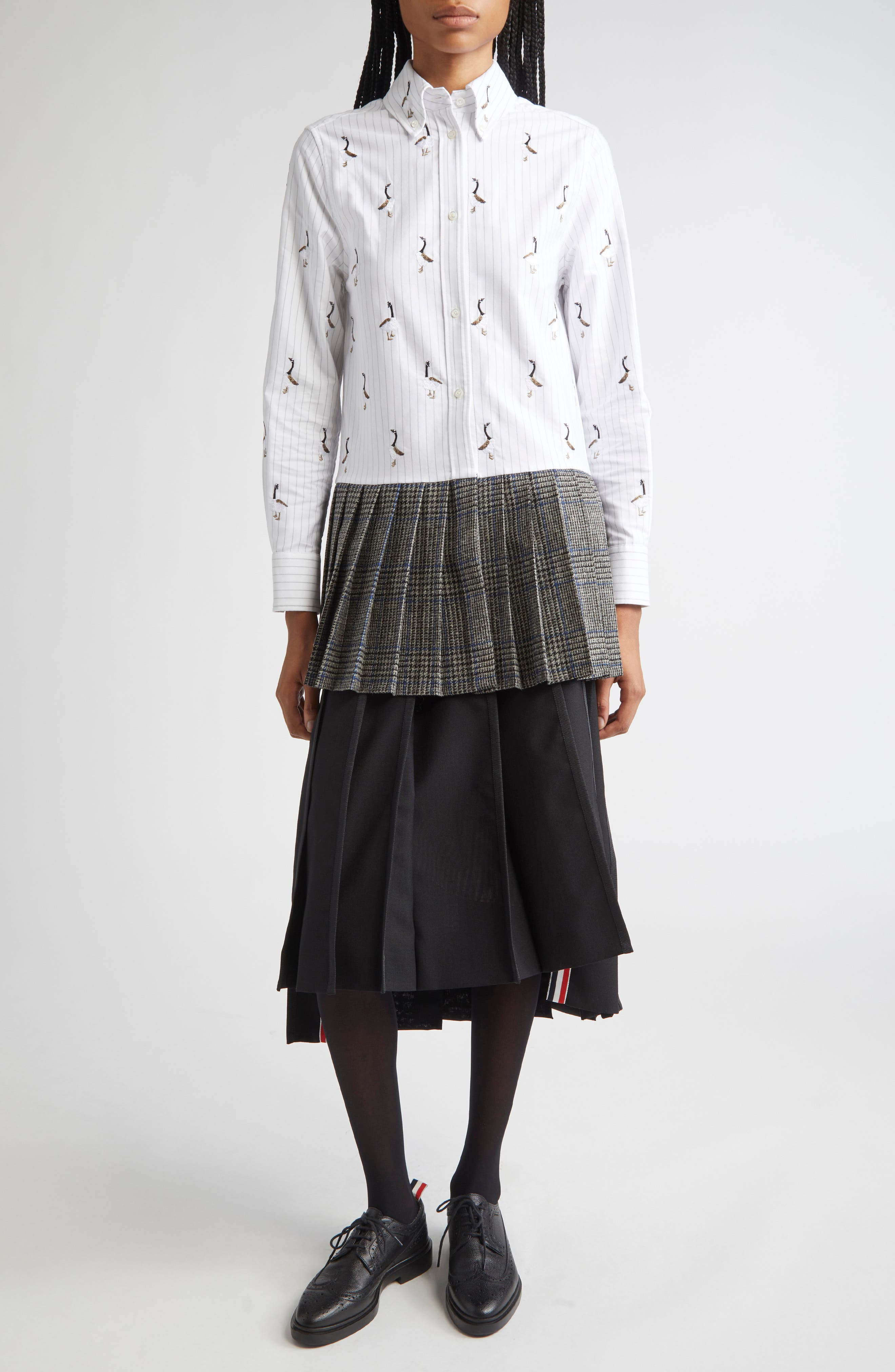 Thom Browne Classic Tipping Pleated Wool Skirt in Black at Nordstrom - 2