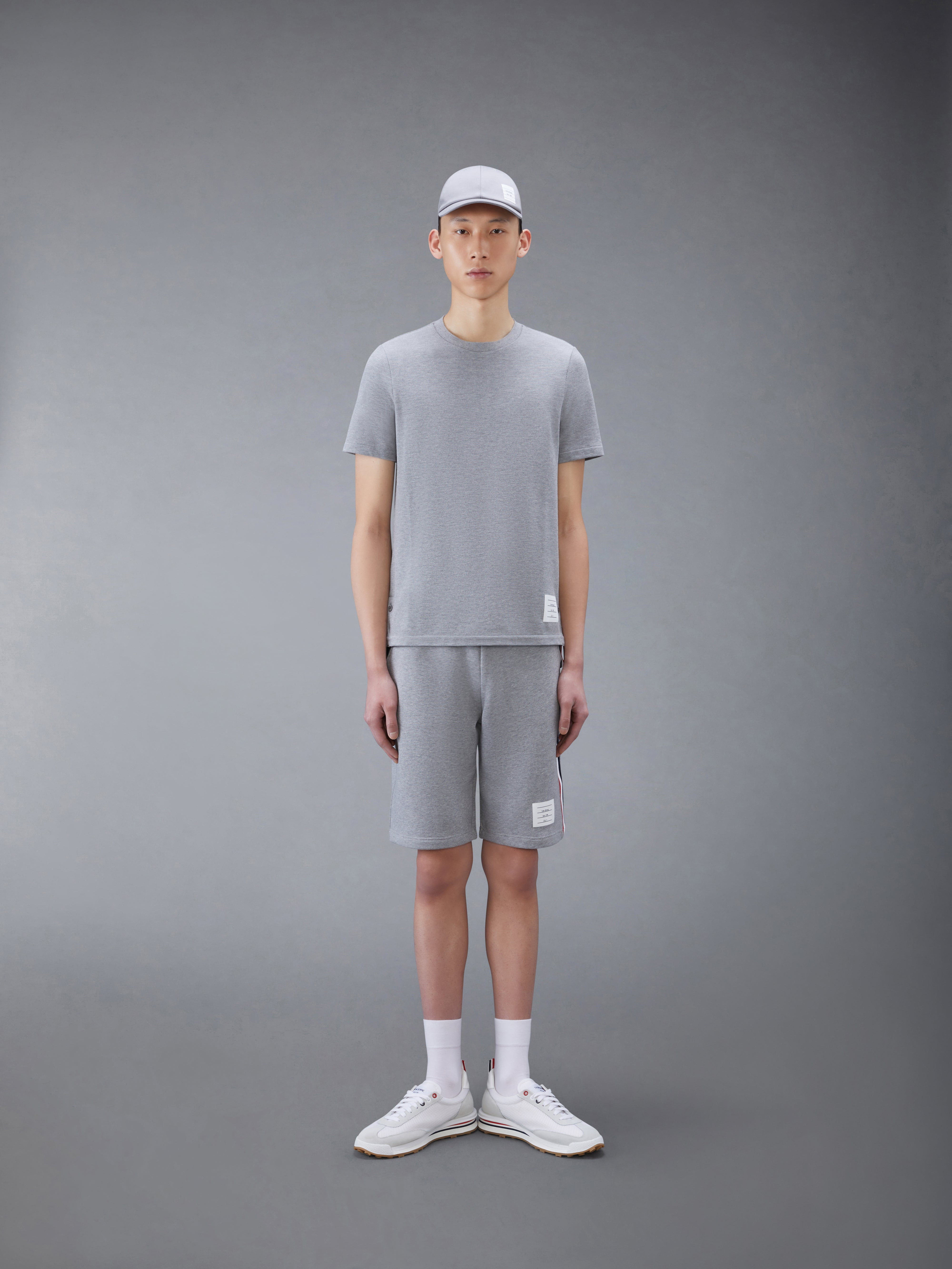 Light Grey Cotton Pique Center Back Stripe Relaxed Fit Tee - 3