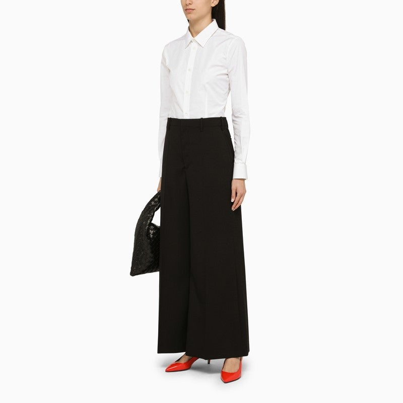 BLACK WOOL PALAZZO TROUSERS - 2