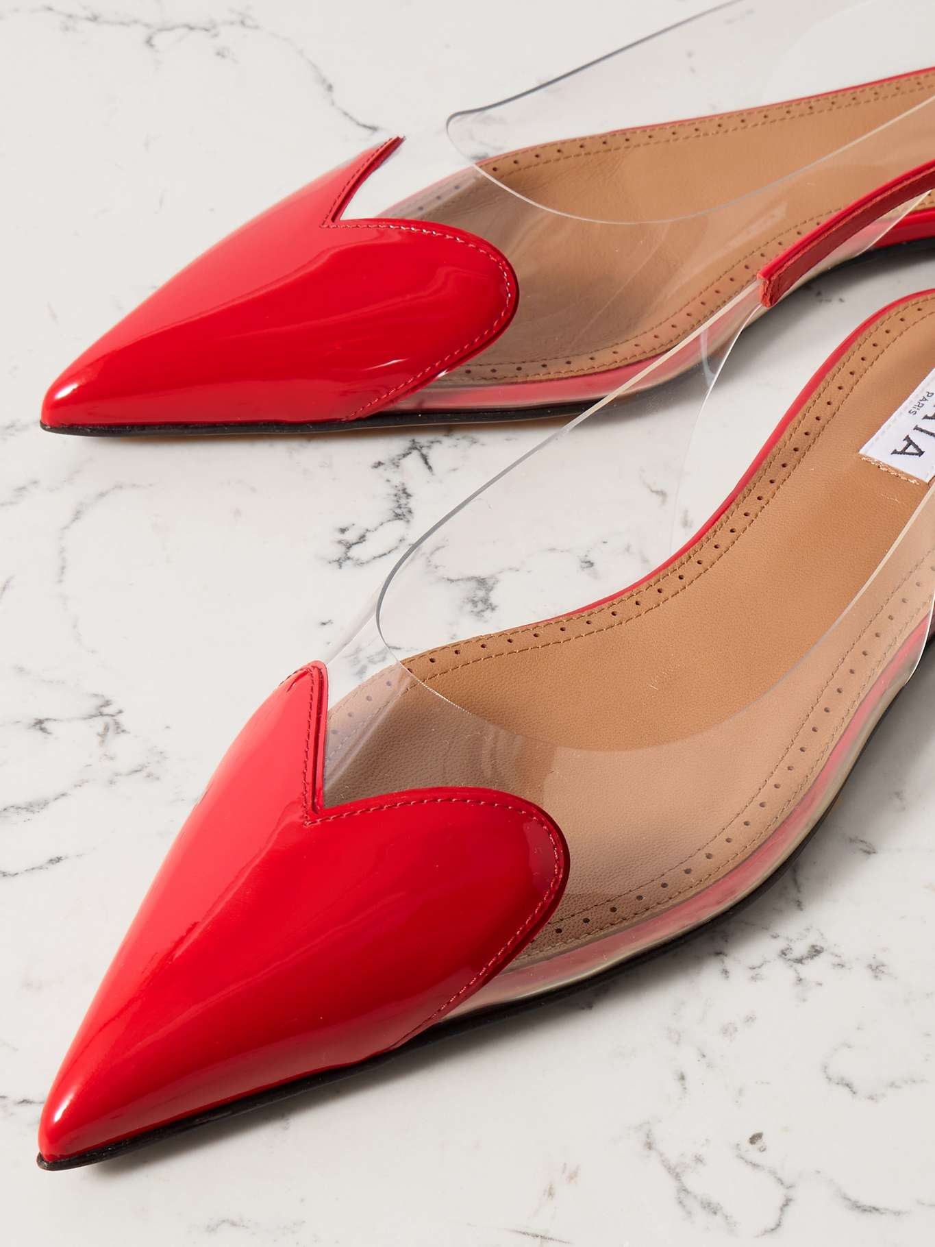 【関税込み】ALAIA レッド Le Coeur フラットシューズ Alaïa Le Cœur PU and patent-leather slingback point-toe