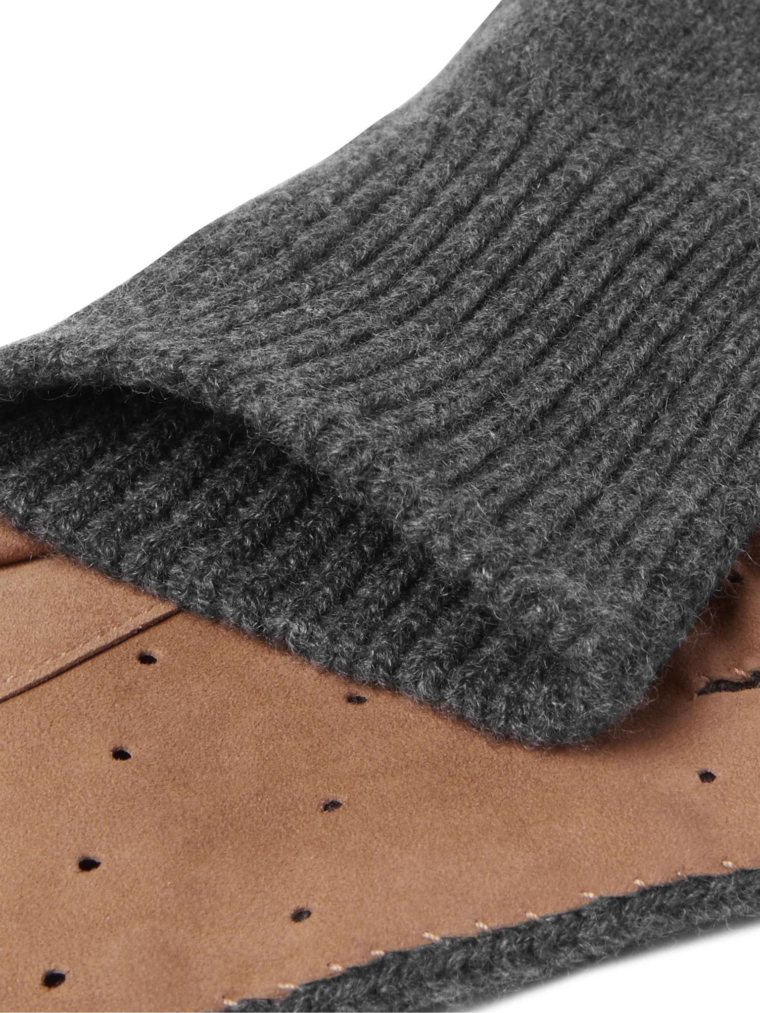 Perforated Suede-Panelled Cashmere Gloves - 2