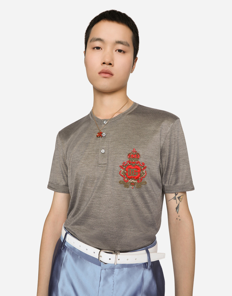 Dolce & Gabbana Silk melange granddad-neck sweater with patch outlook