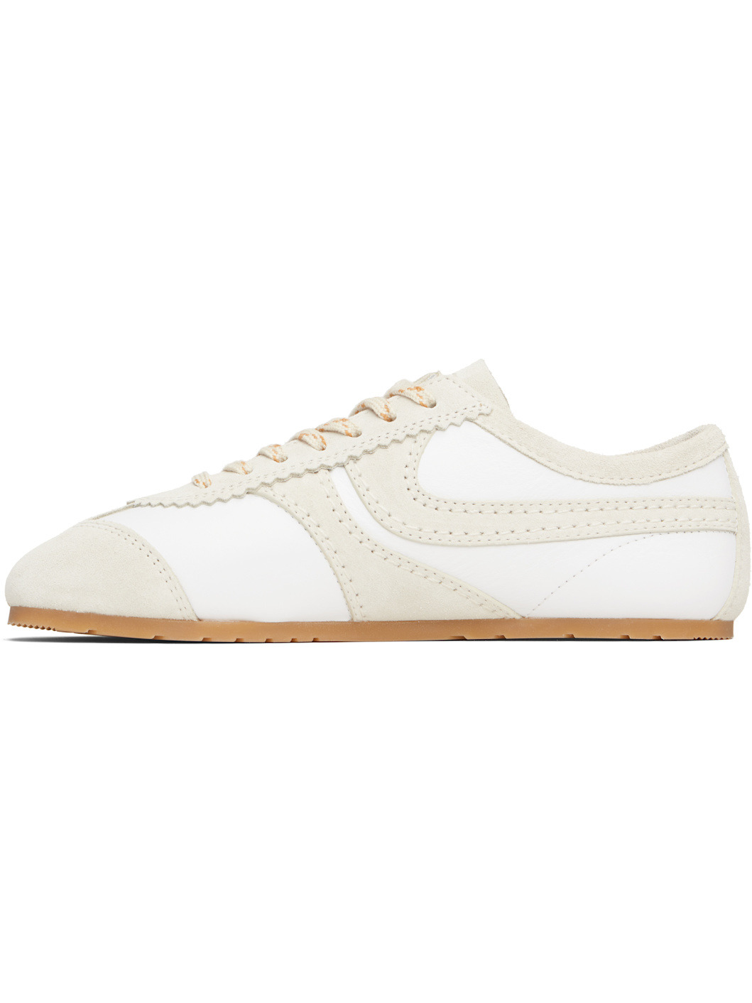 White & Beige Suede Sneakers - 3