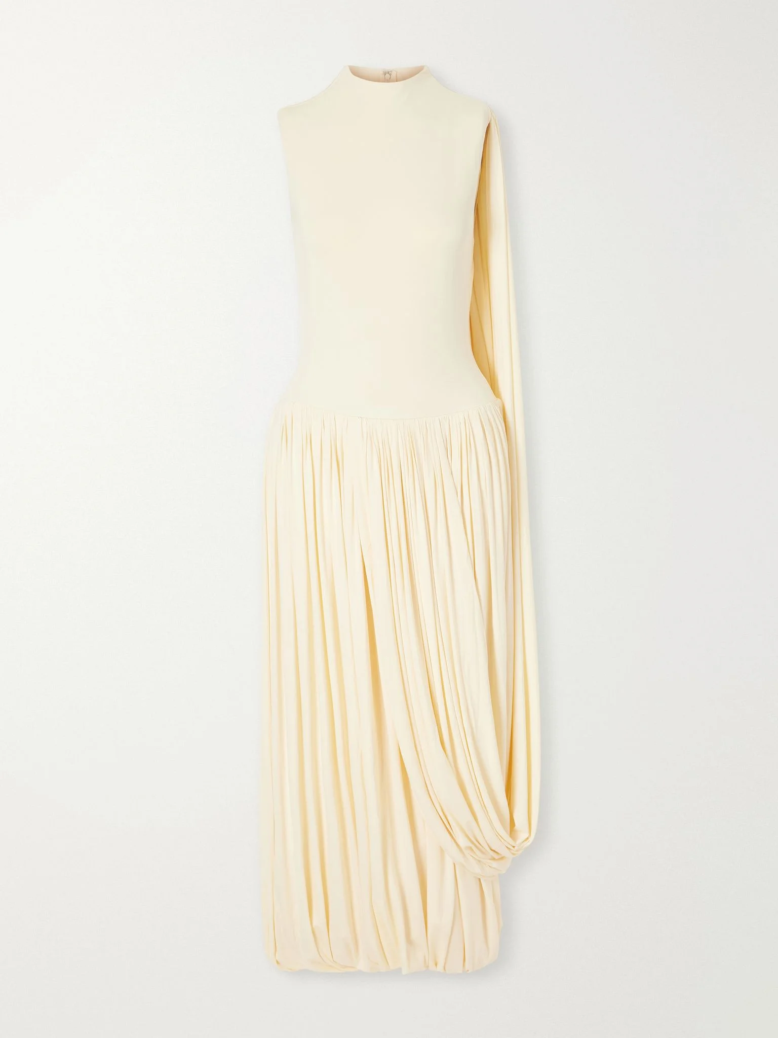 Asymmetric draped stretch bamboo-jersey midi dress Cream - 1