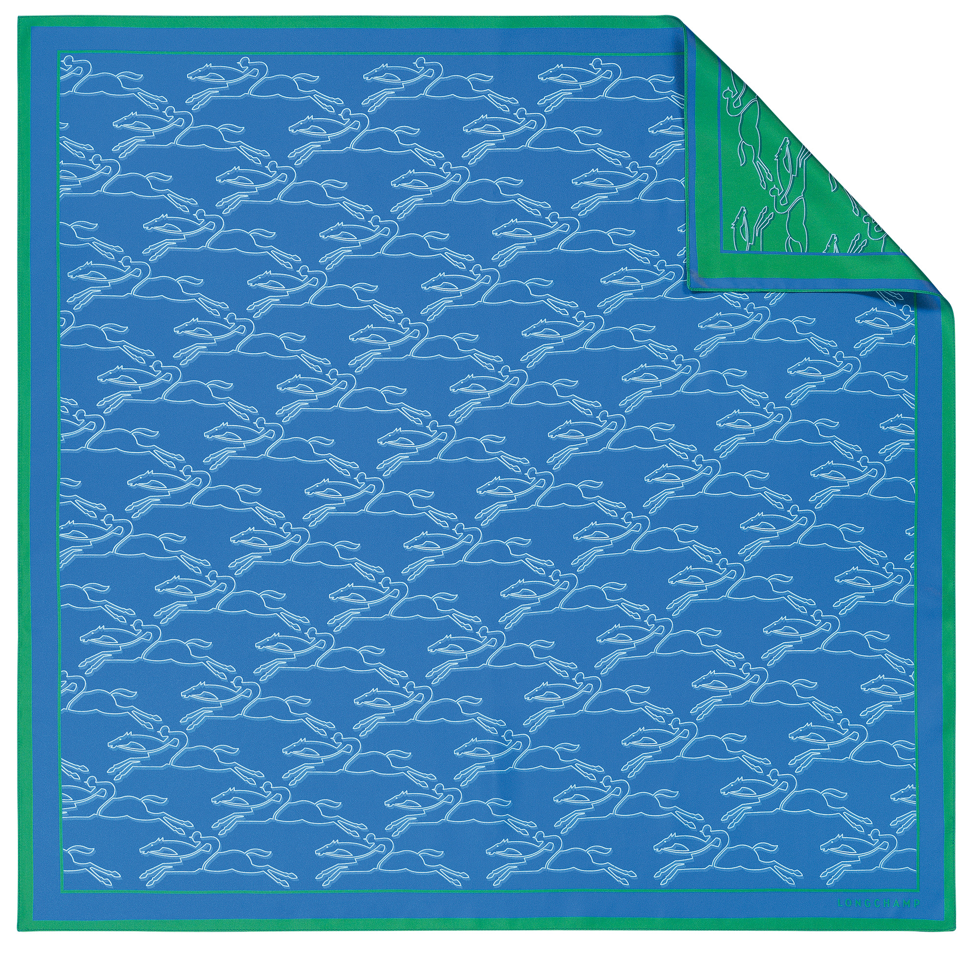 Chevaux recto verso Silk scarf 70 Lawn/Cobalt - Silk - 1