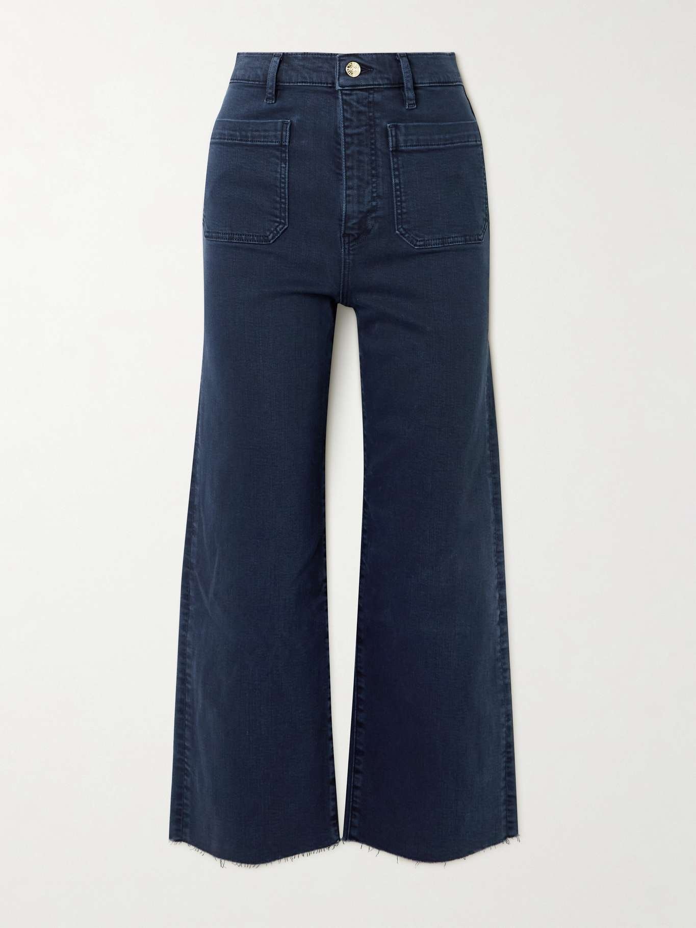 The Anchor frayed cropped high-rise wide-leg jeans Navy - 1