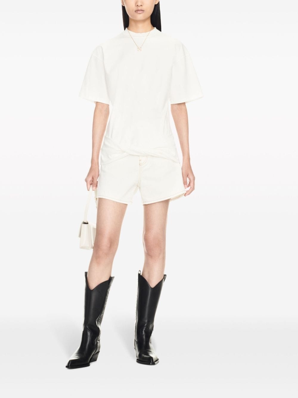 contrast-stitching denim shorts - 2