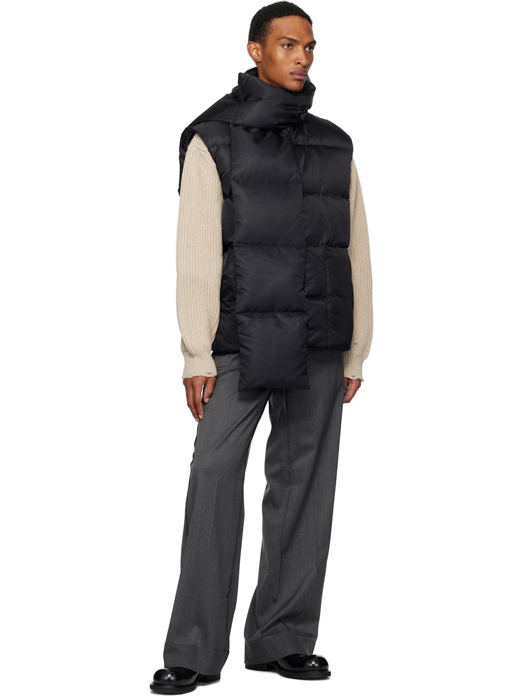 Black Scarf Down Vest - 4