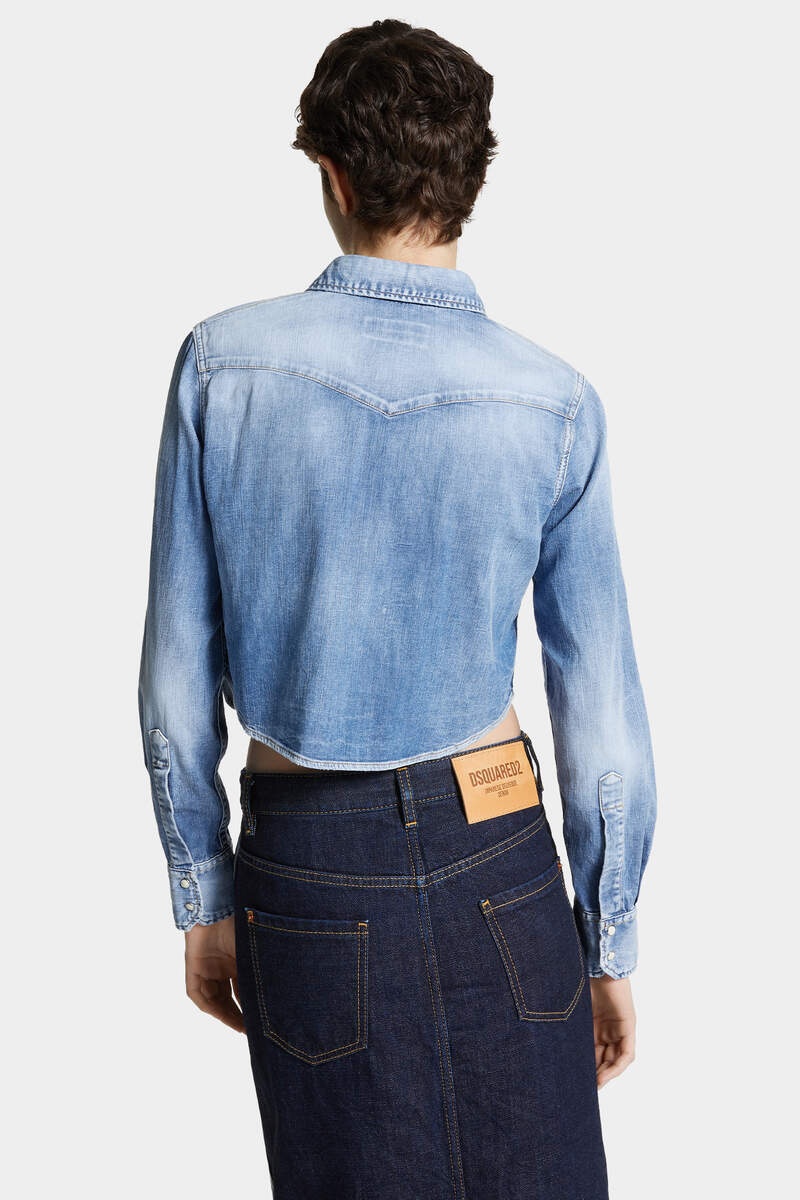 MEDIUM BABY BLUE WASH MINI WESTERN SHIRT - 4