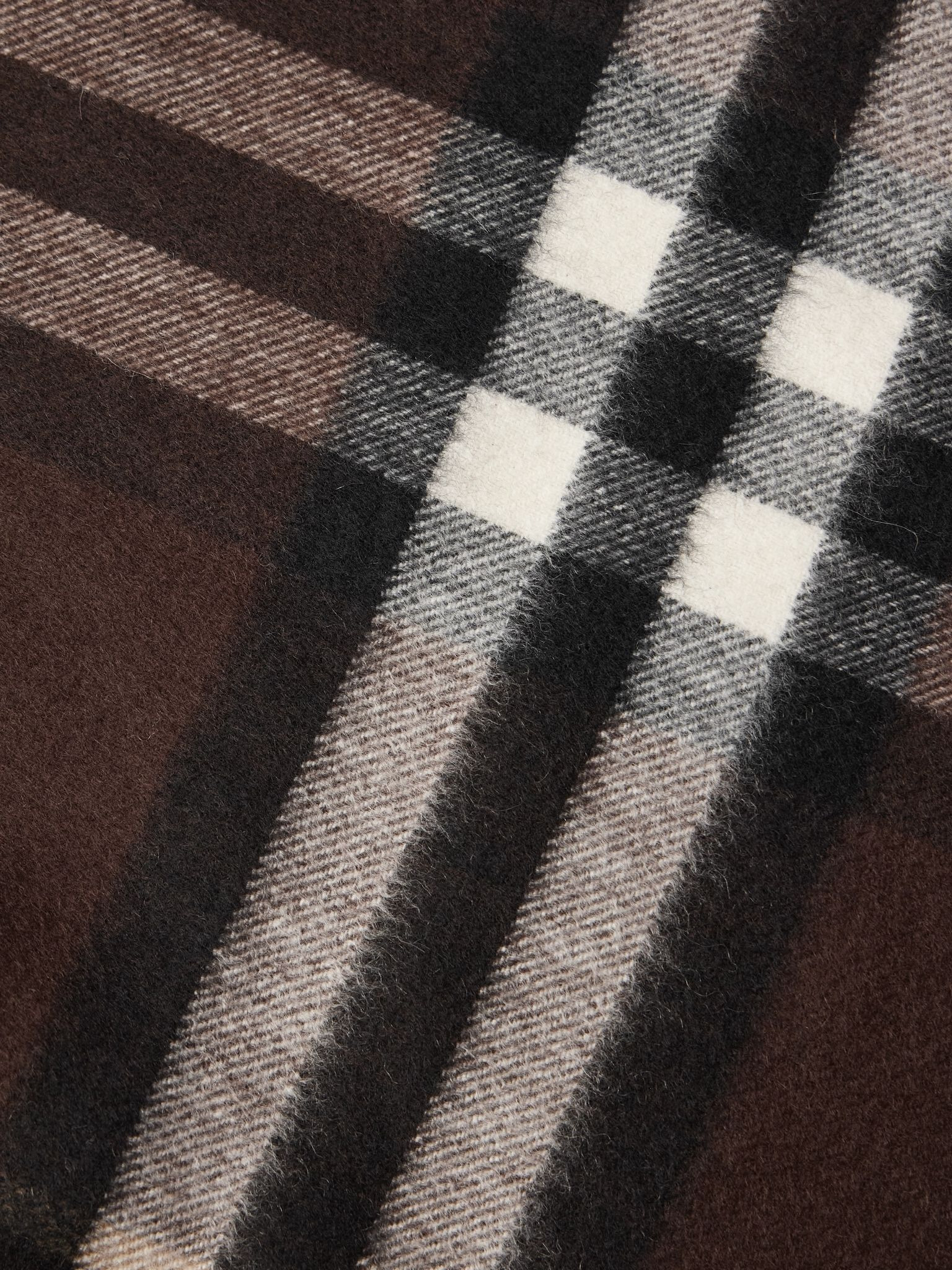Fringed Checked Cashmere Scarf Brown - 3
