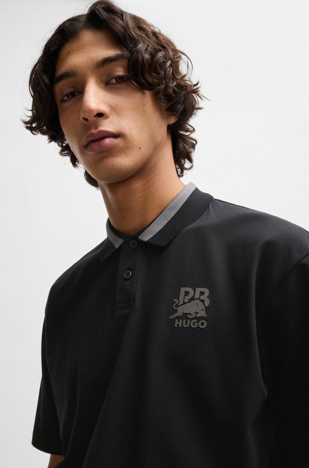 HUGO X RB STRETCH-COTTON POLO SHIRT WITH CARBON STEALTH LOGO - 3