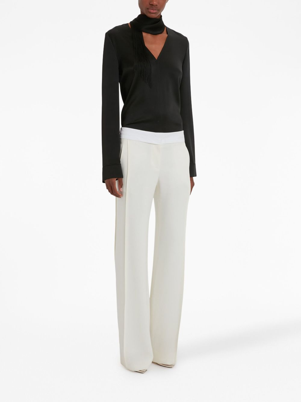 panel-detail textured trousers - 3