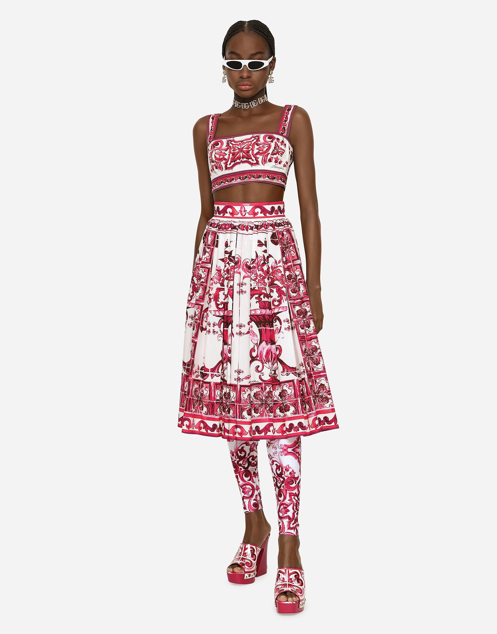 Dolce & Gabbana Majolica-print Midi Dress - Red