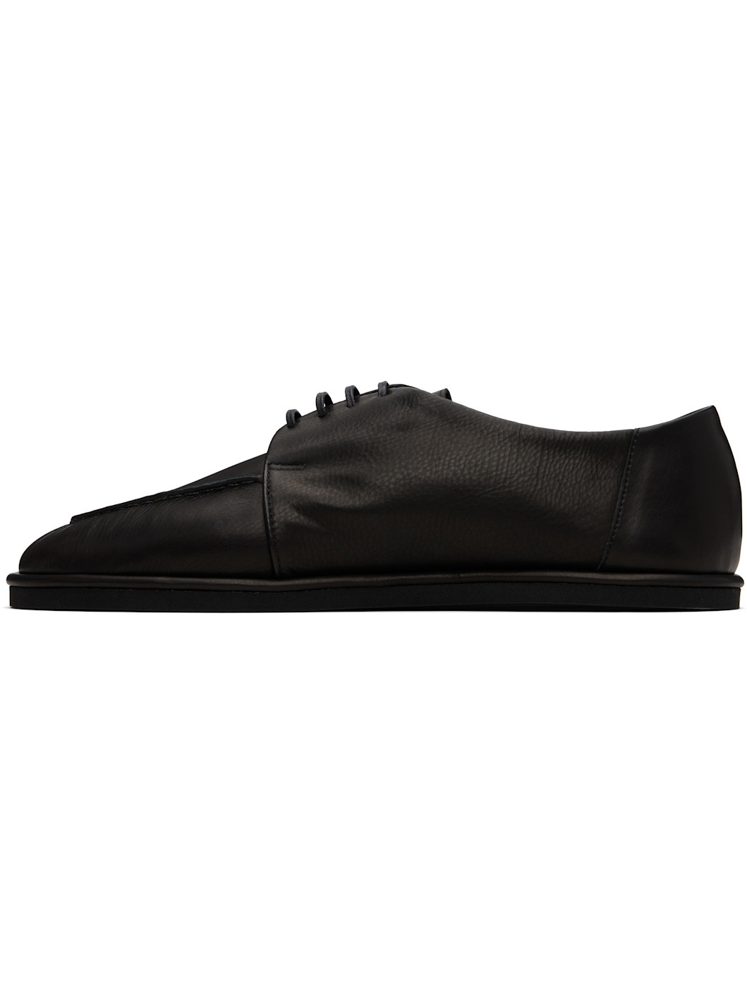 Black Leather Lace-Up Oxfords - 3