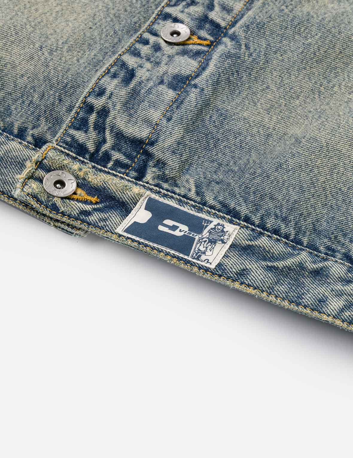 Distressed Seagull Print and Frayed Logo Patch Embroidery Relax Fit Denim Jacket - 12