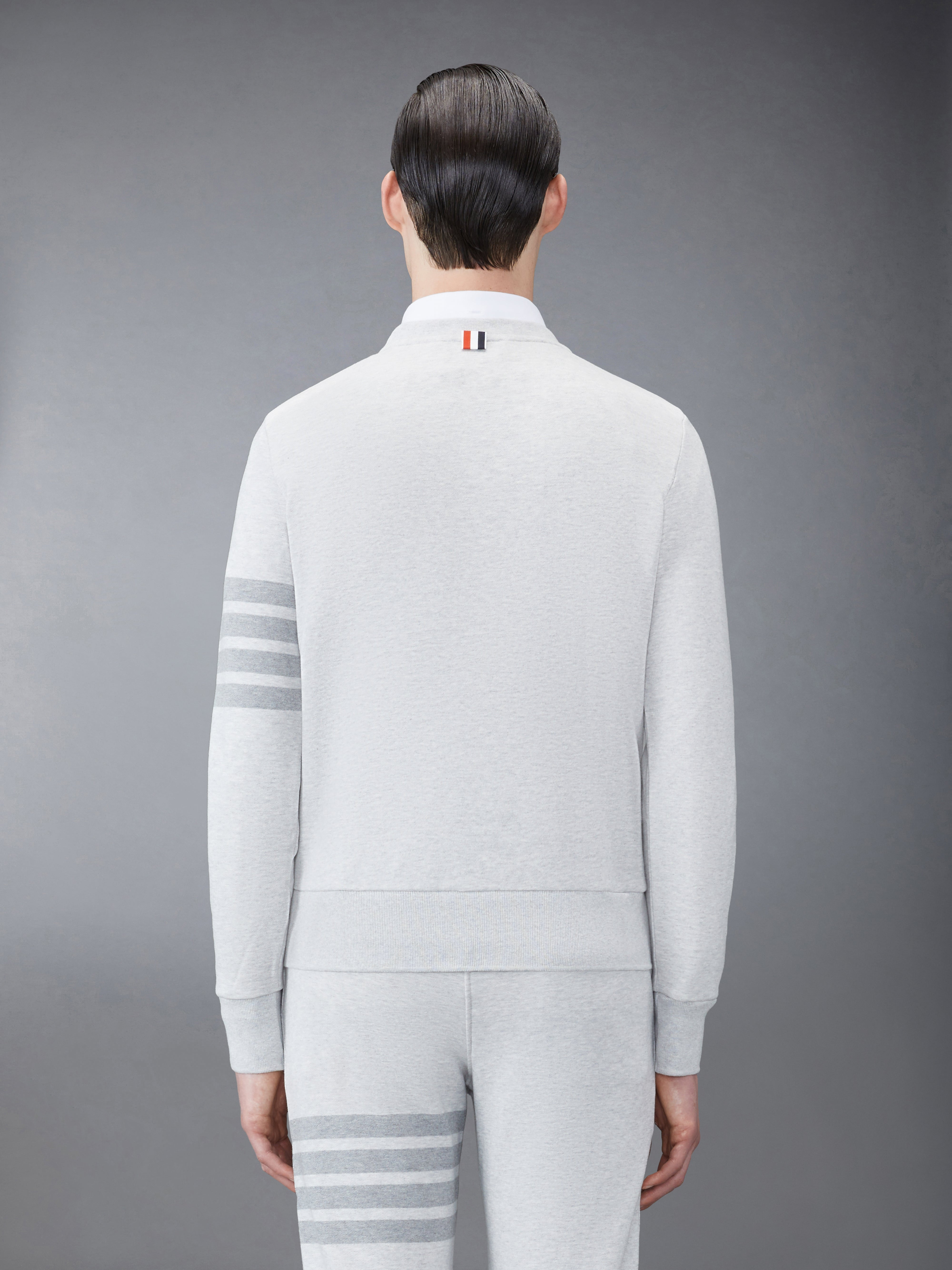 Pastel Grey Loopback Terry Tonal 4-Bar Relaxed Fit Crew Neck Sweatshirt - 2