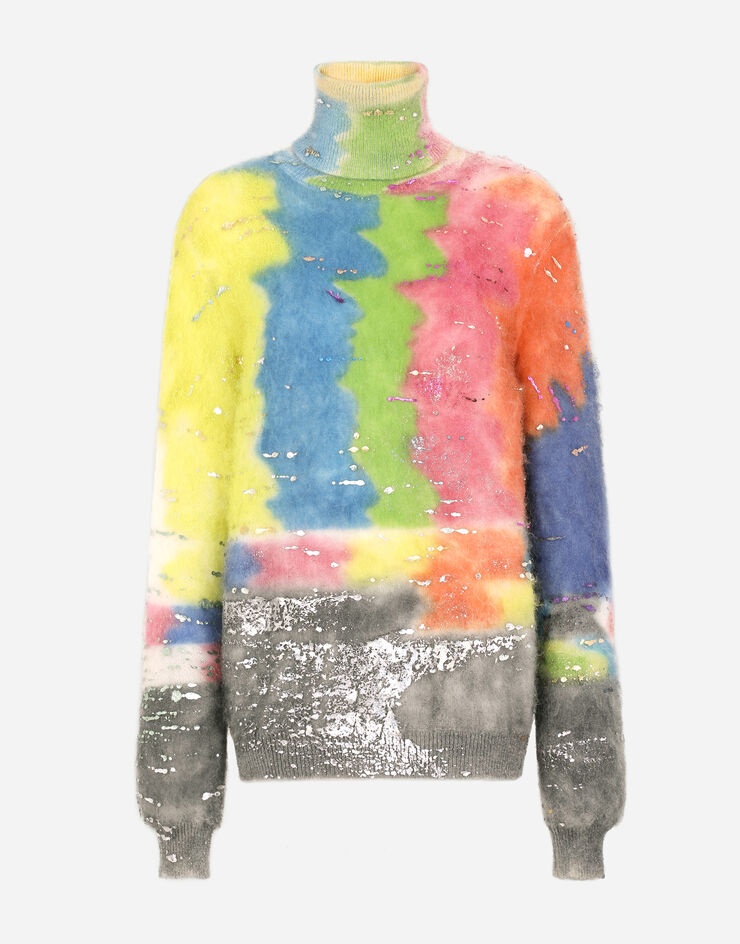 Turtle-neck sweater with multi-colored glitch design - 3