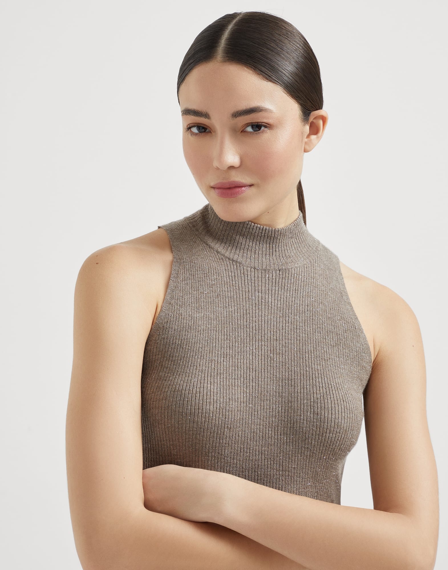 Sparkling cashmere lightweight rib knit top - 3