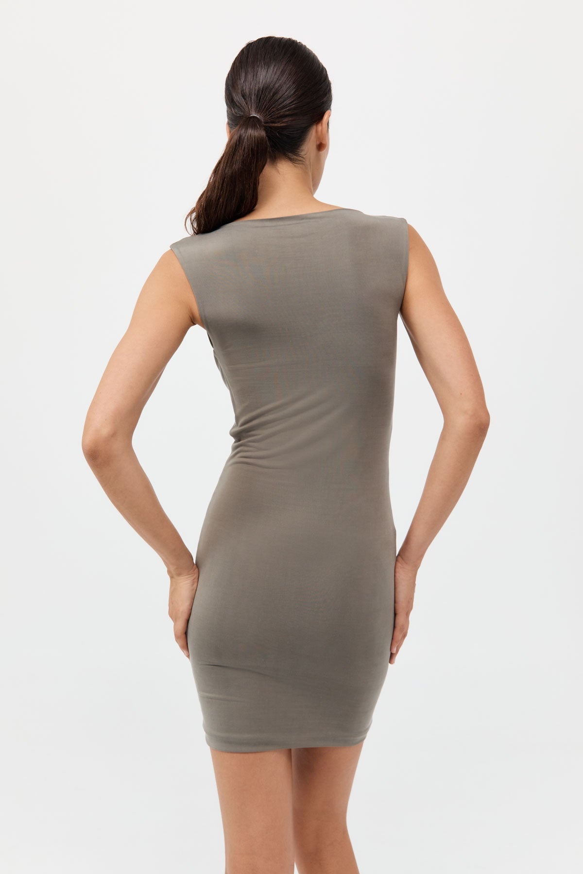 Cupro Jersey Mini Dress - Smokey Olive - 6