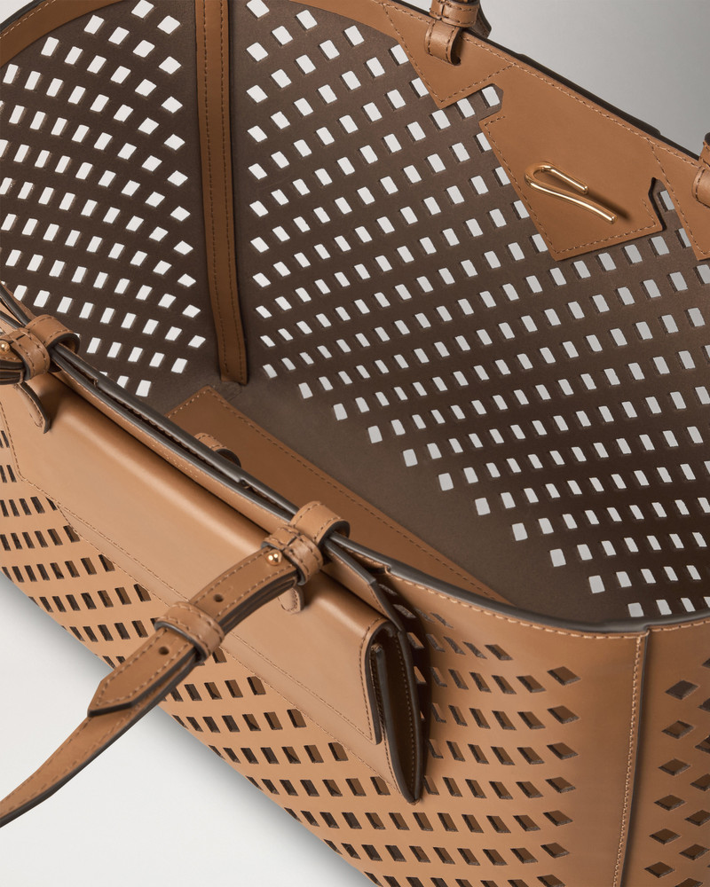 Perforated Tote Toffee Perforated Leather 5