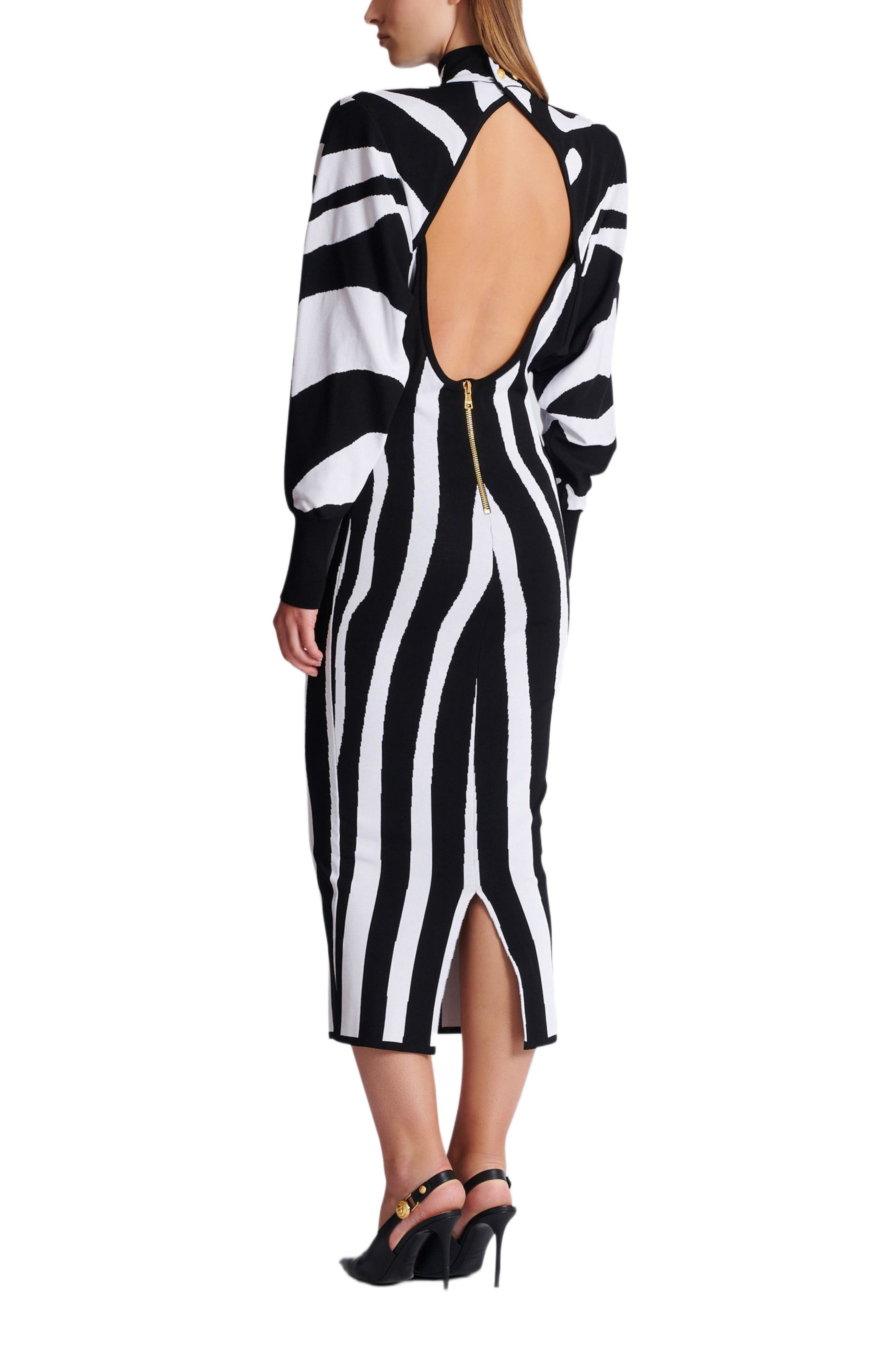 Balmain Long Knit Dress With Zebra Intarsia in Black at Nordstrom - 3