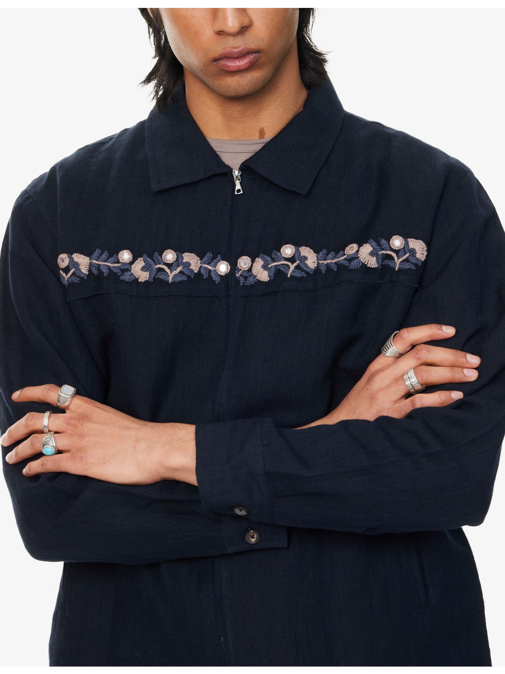Embroidered-Mirrors Relaxed-Fit Cotton-Linen Jacket - 5