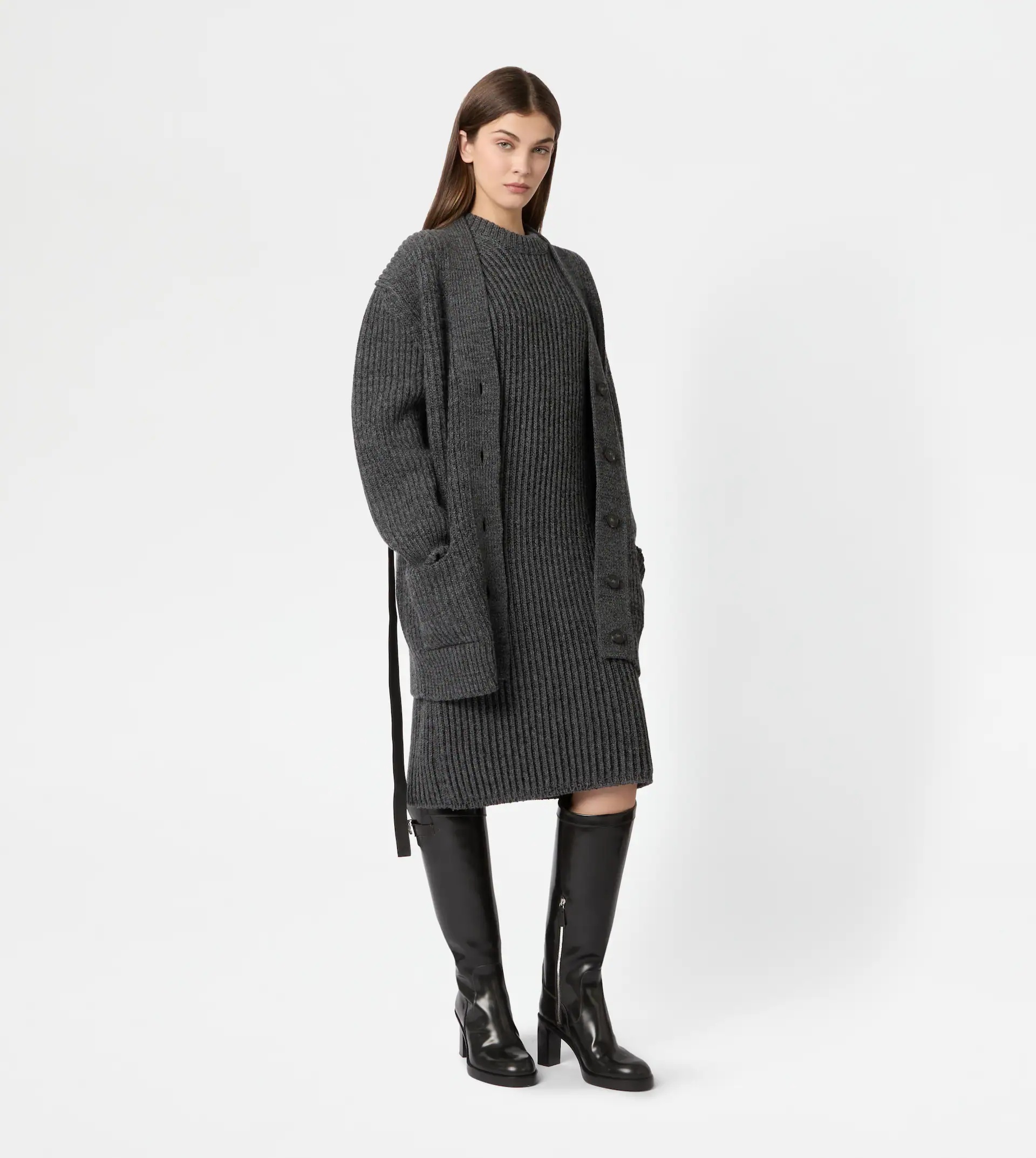 CASHMERE BLEND OVER CARDIGAN - GREY - 2
