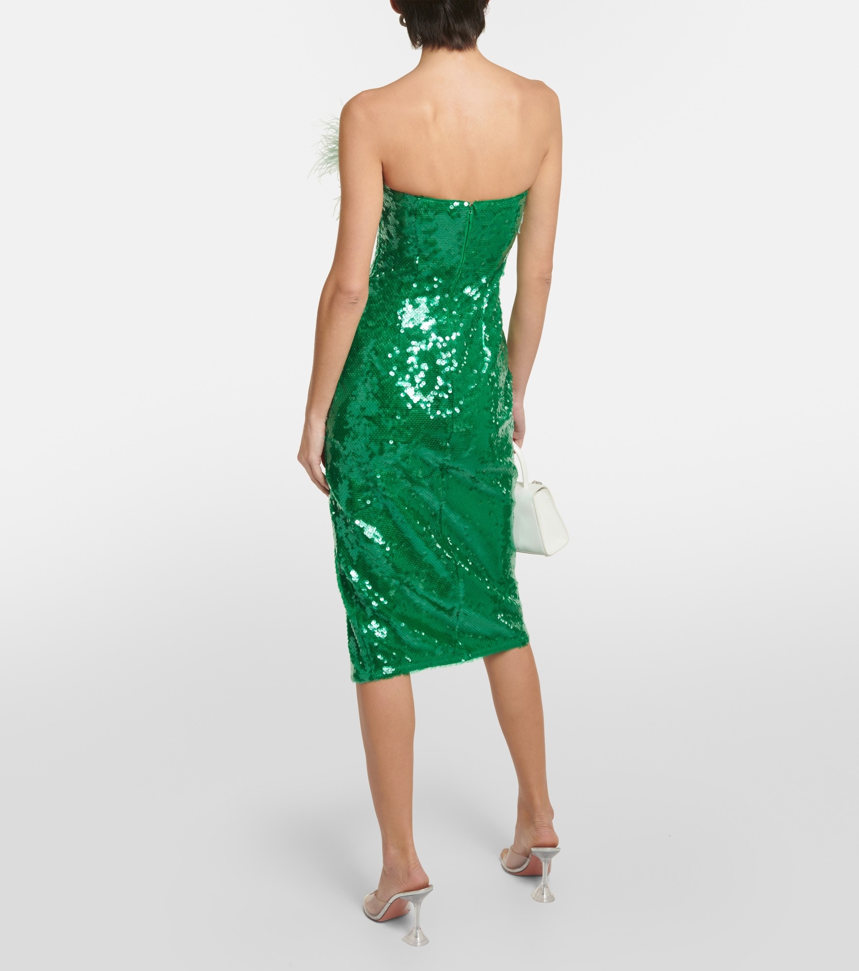 Feather-trimmed sequined midi dress - 3