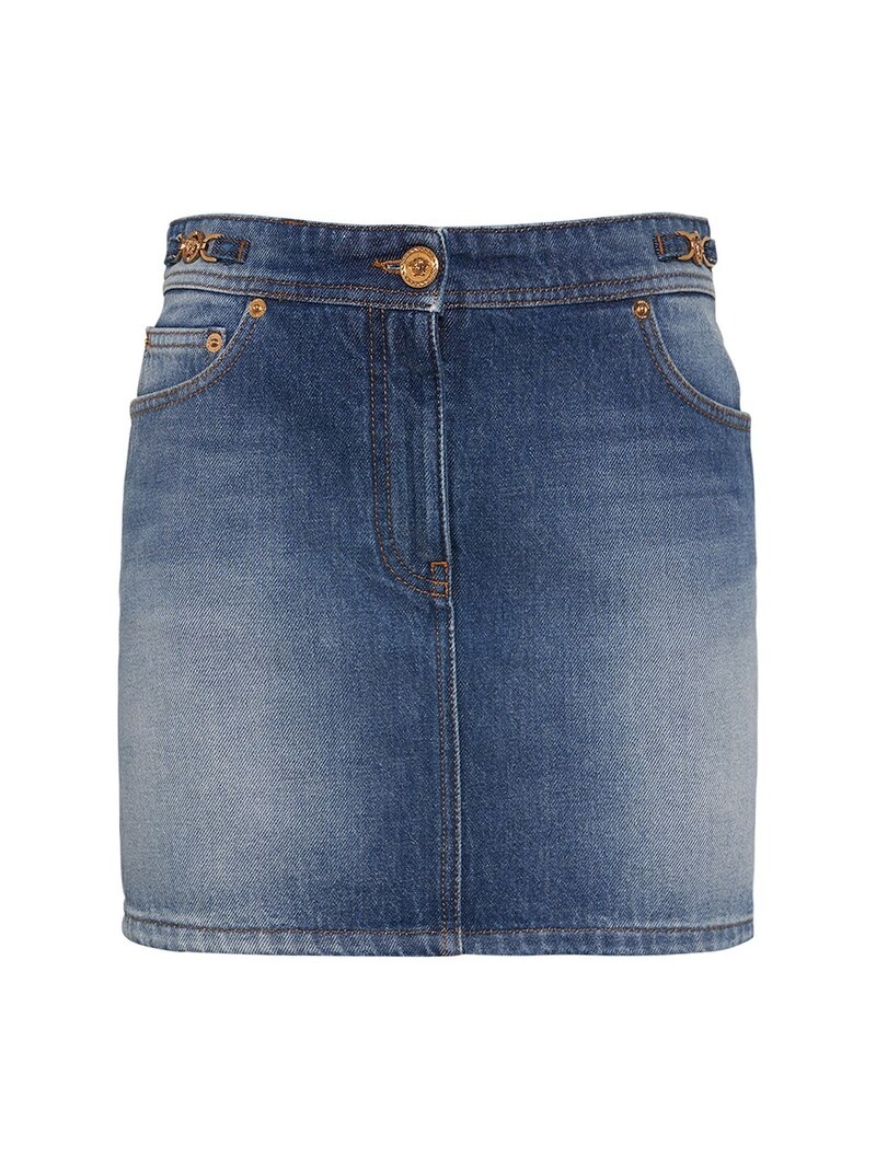 Cotton denim high waist mini skirt - 1