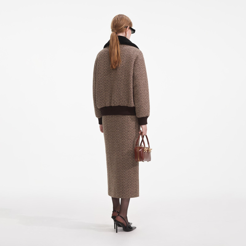 self-portrait Brown Herringbone Midi Skirt outlook