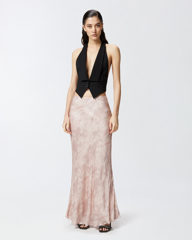 PINKO REIMAGINE BY PINKO X PATRICK MCDOWELL GLOSSY LONG SKIRT WITH HORSE PRINT outlook