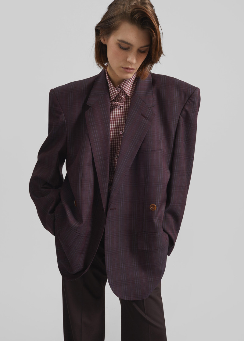 Marnay Padded Blazer - Burgundy Plaid 5