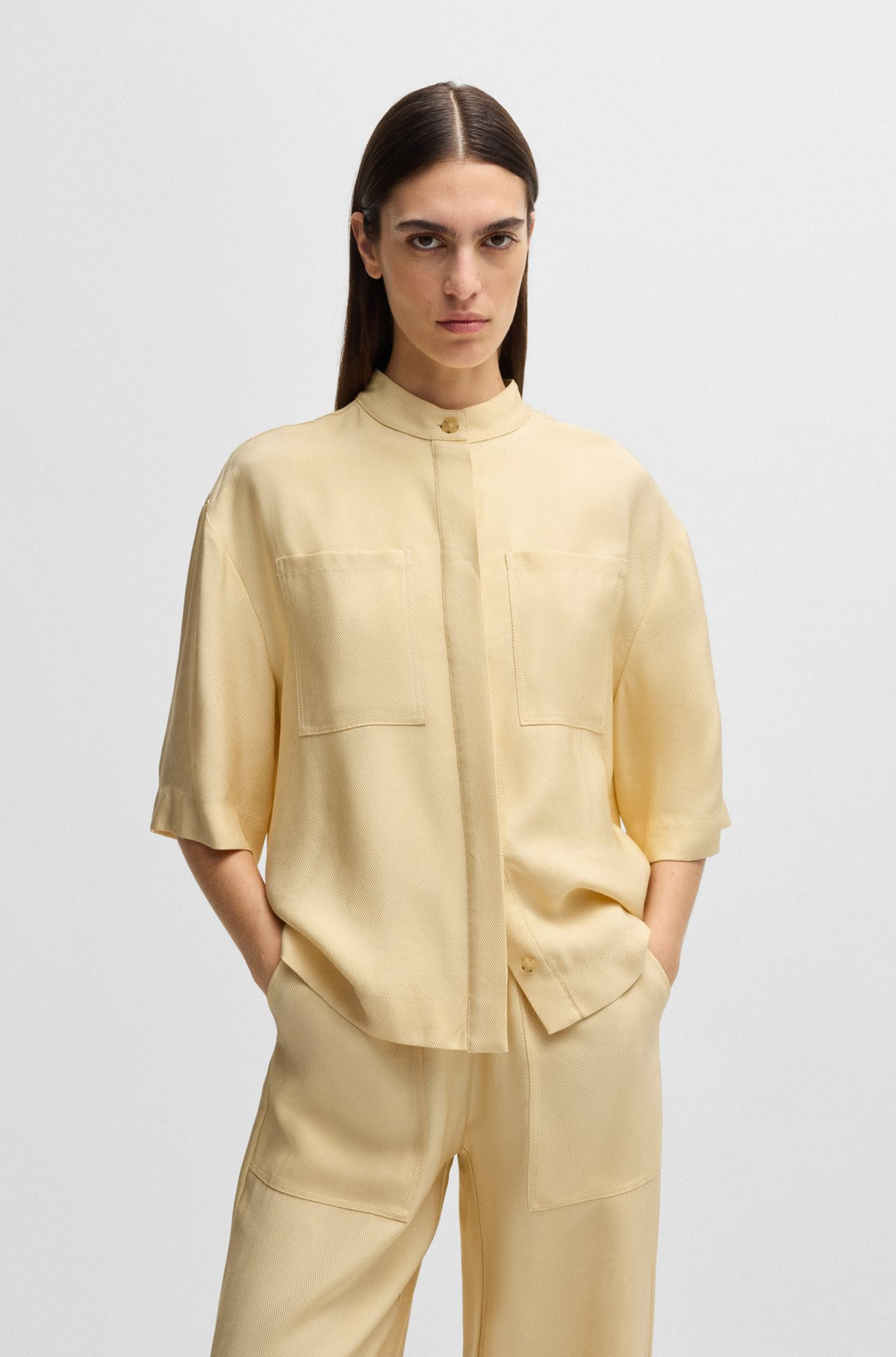 RELAXED-FIT BLOUSE IN SOFT TWILL WITH STAND COLLAR - 2