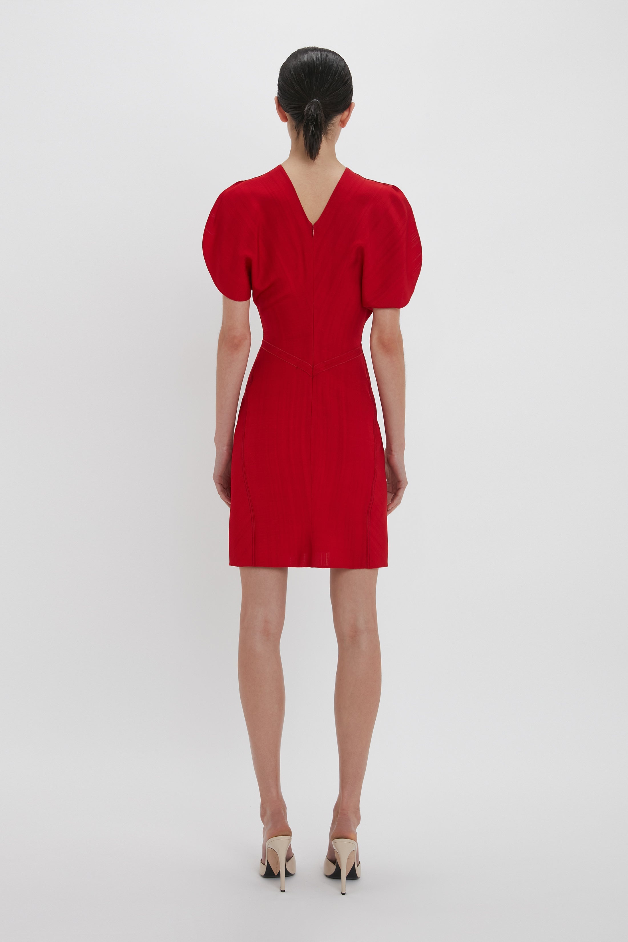 Victoria Beckham Exclusive Gathered Waist Mini Dress In Carmine REVERSIBLE