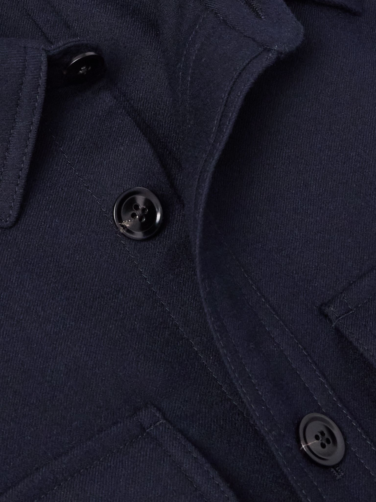 Wool and Silk-Blend Twill Overshirt Navy - 5