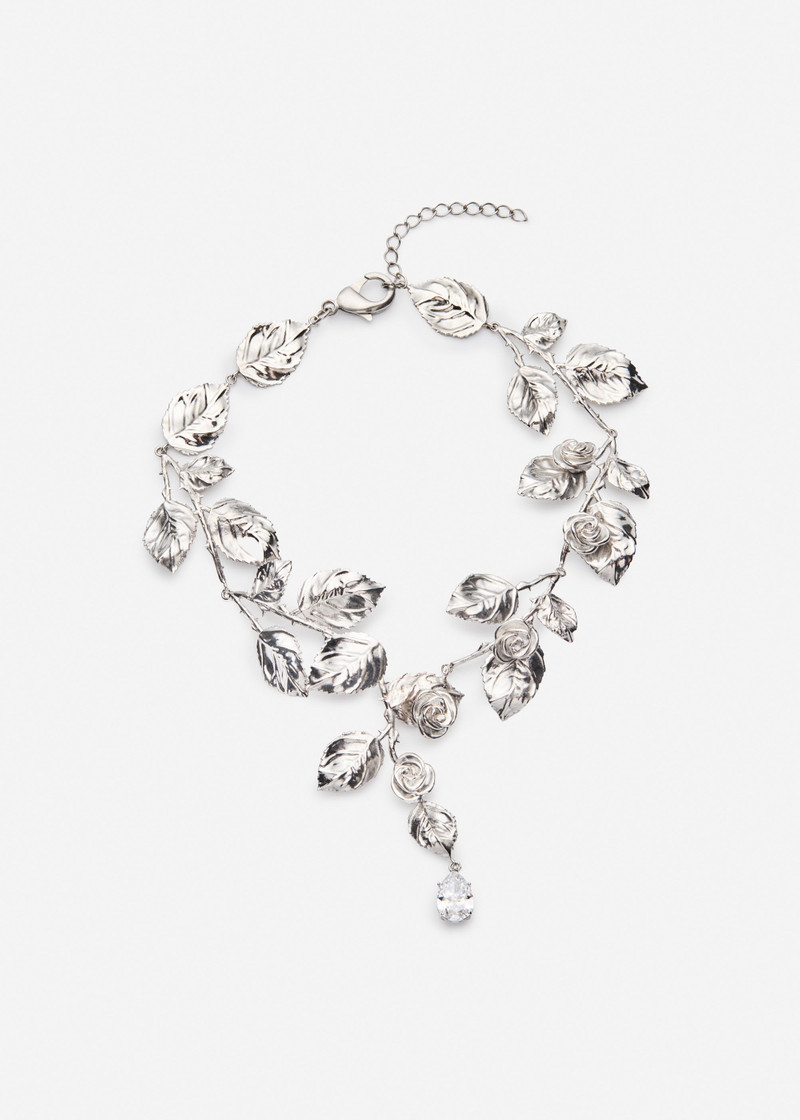 Rose vine crystal necklace in silver 1