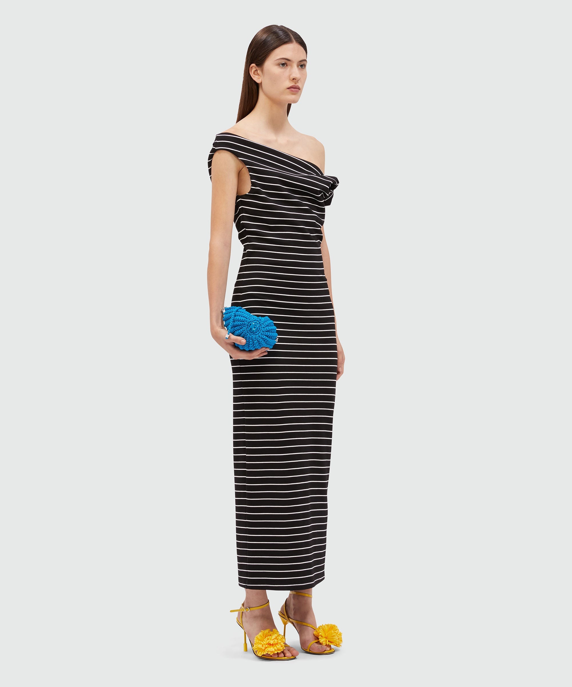 Midi dress in black jersey with white stripes - 4