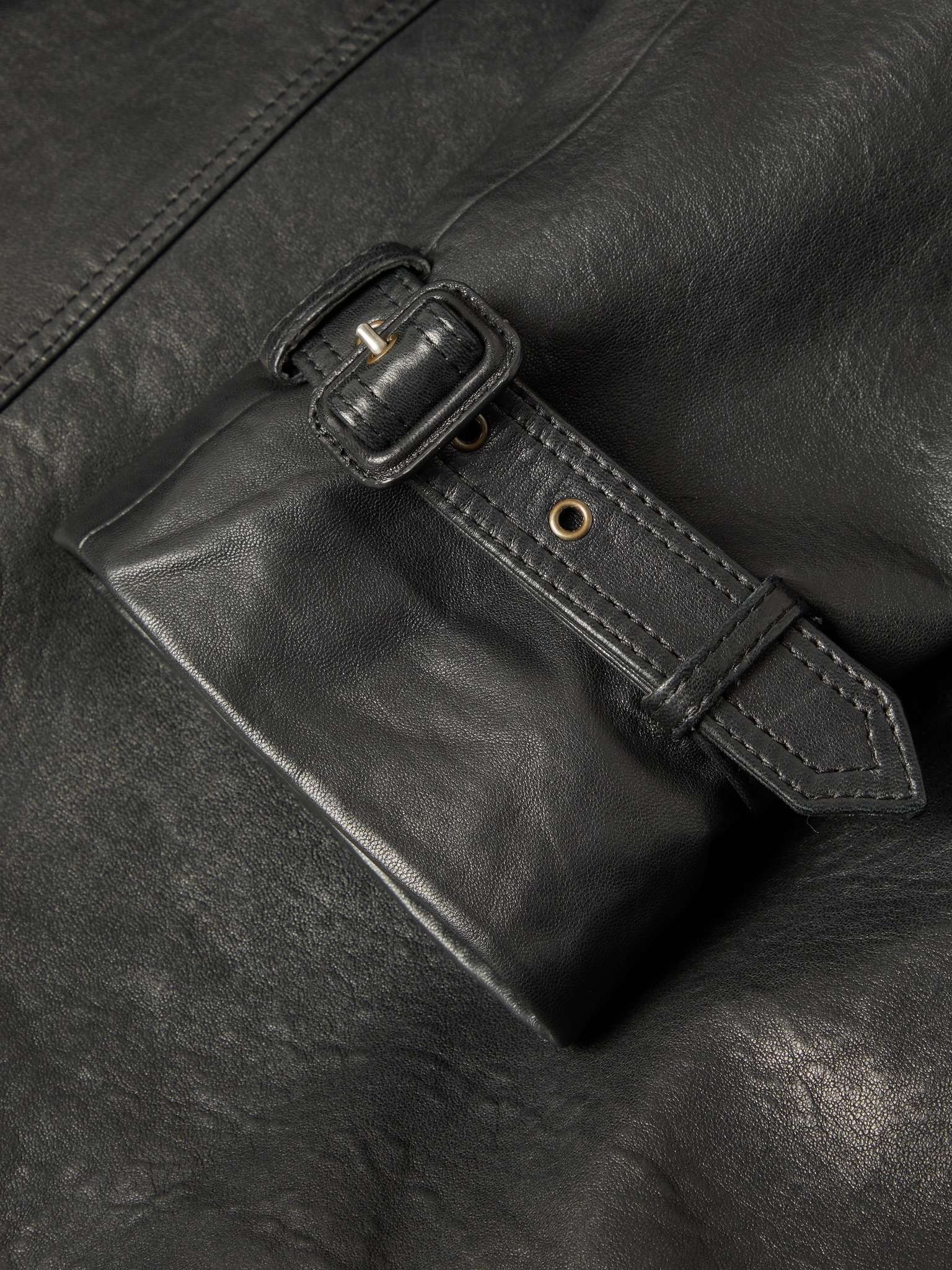 Double-Breasted Leather Trench Coat - 3