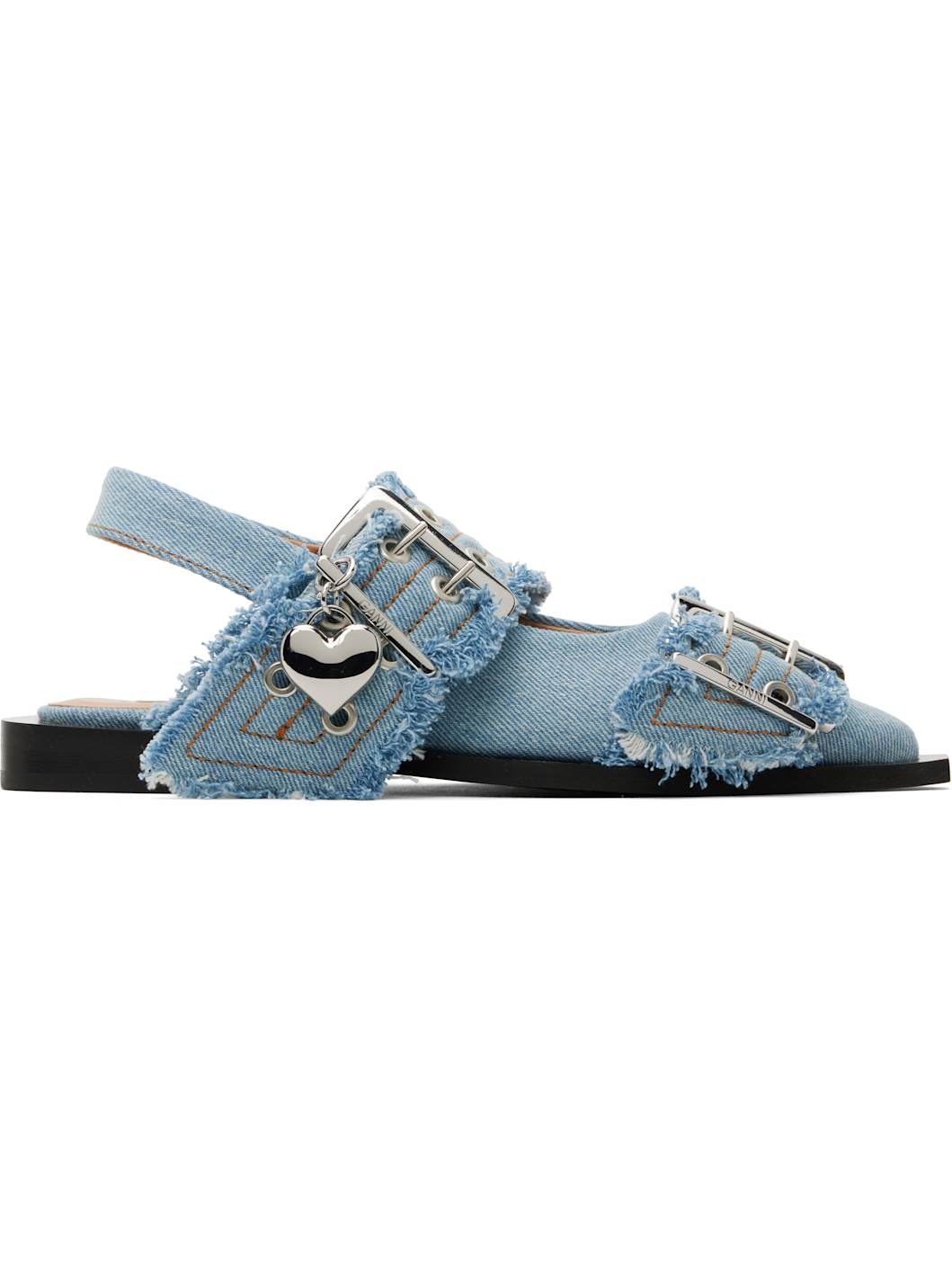 Blue Denim Charms Feminine Buckle Flats - 1