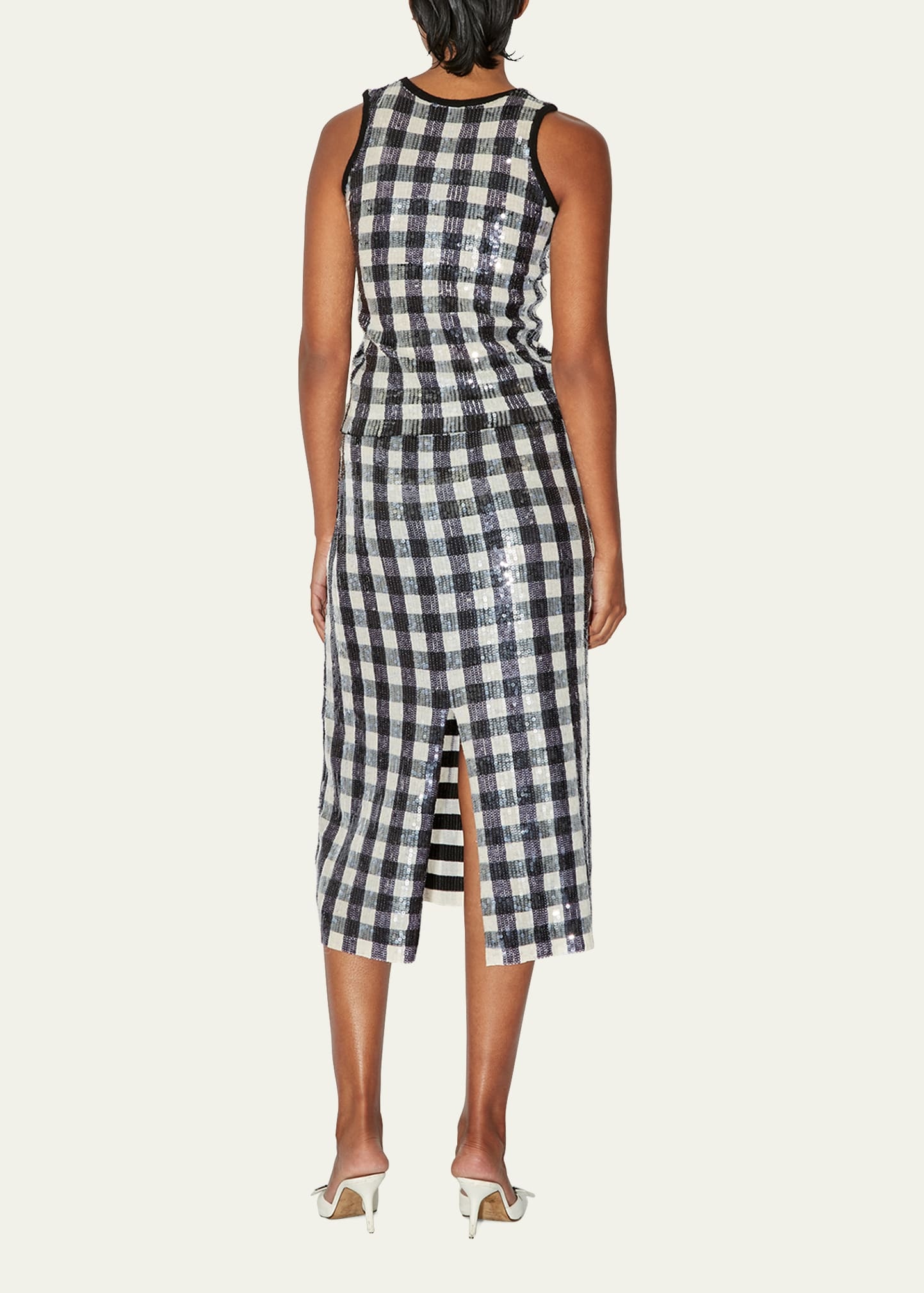 Simone Gingham Sequined Wool Midi Skirt - 3