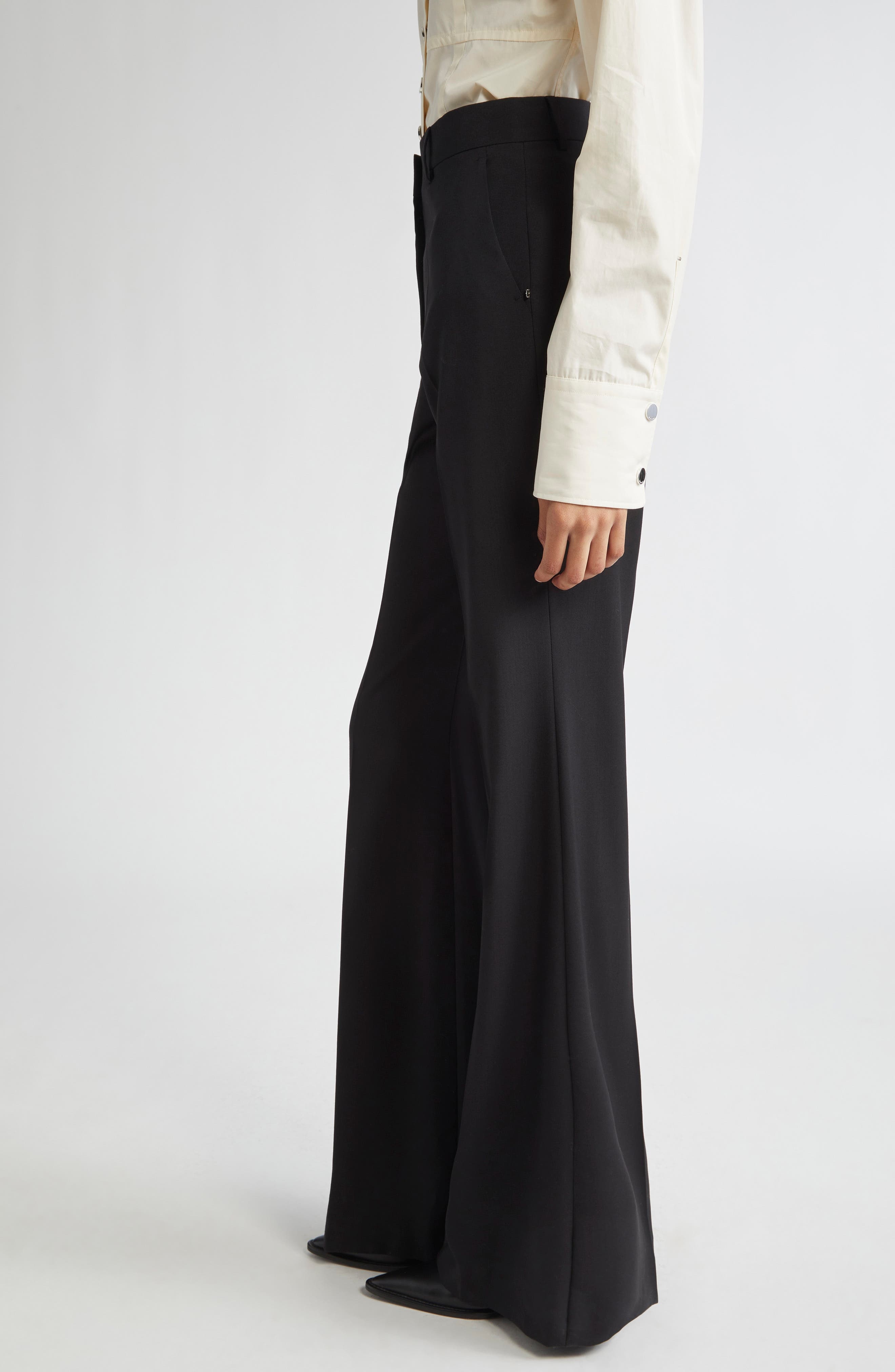 SPORTMAX Hangar Virgin Wool Flare Leg Trousers in Black at Nordstrom - 4