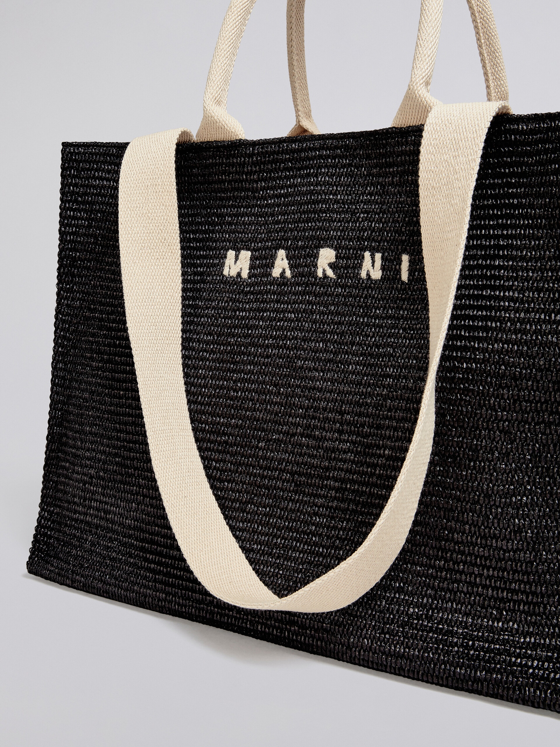 LARGE BLACK RAFFIA TOTE BAG - 5