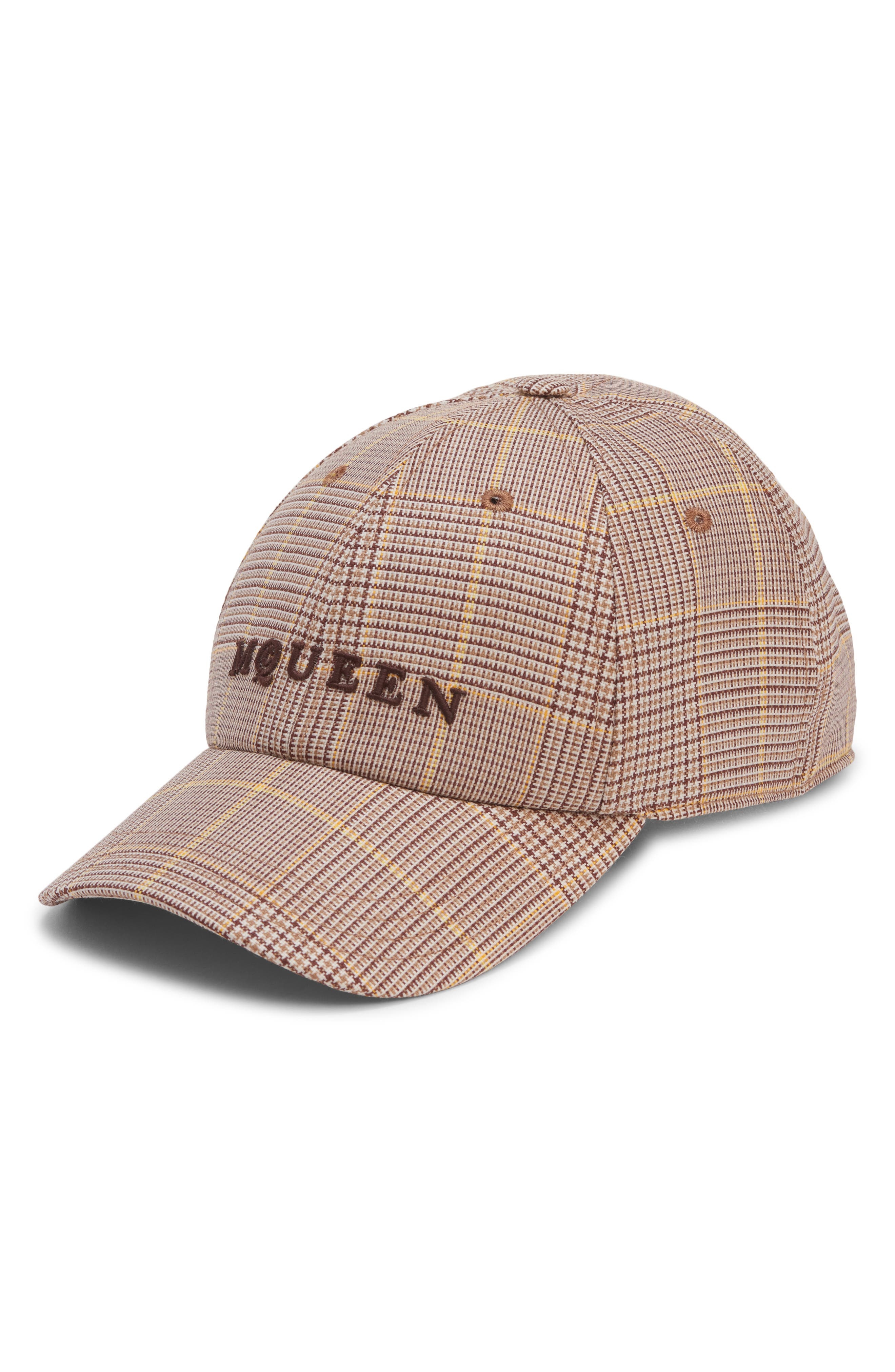 McQueen Check Logo Embroidered Wool Adjustable Baseball Cap in Camel/Yellow at Nordstrom - 1