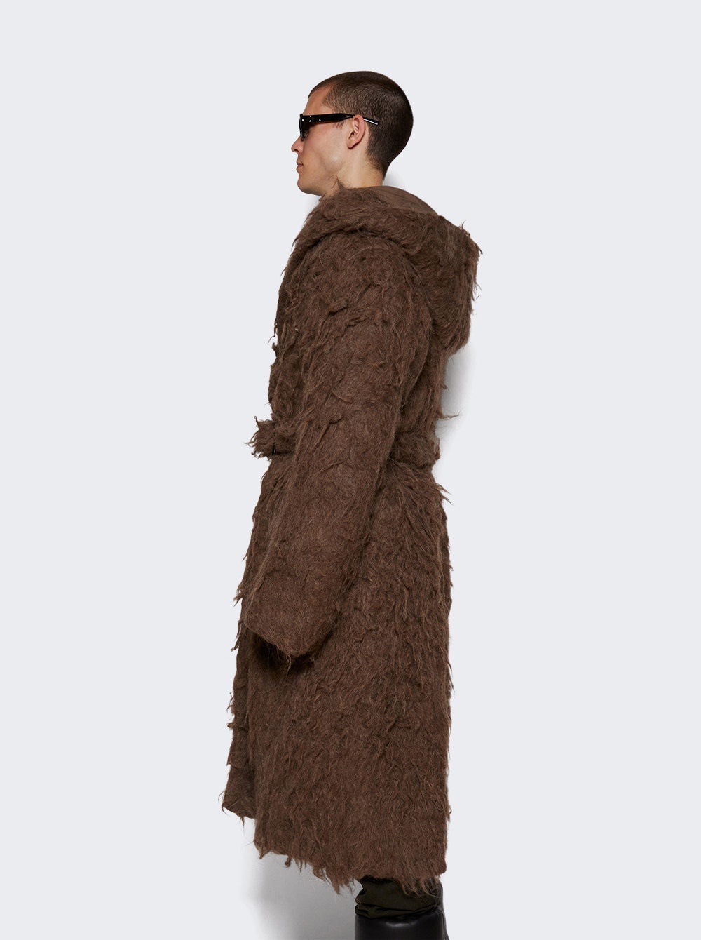 Slim Belted Hooded Coat Fawn - 4