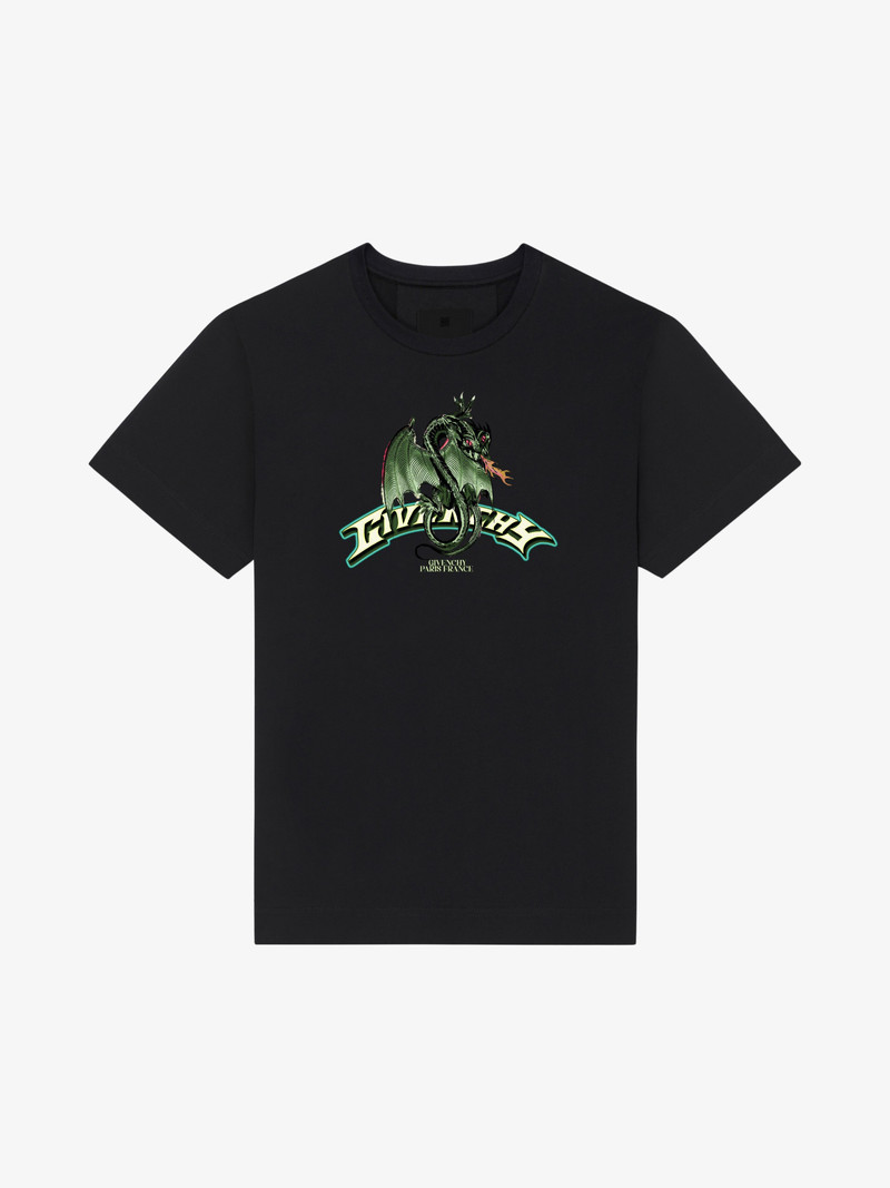 SLIM FIT T-SHIRT IN COTTON WITH GIVENCHY DRAGON PRINT - 1